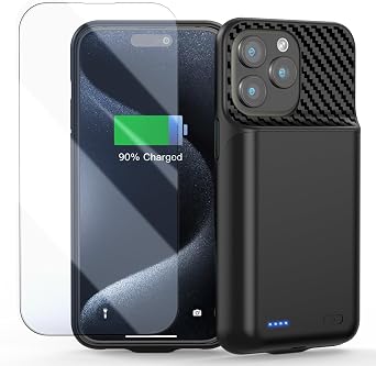 Battery Case for iPhone 15 Pro Max 6.7 inch, 13800mAh [High Capacity] 2026 Upgraded Portable Battery Charging Charger Case, Rechargeable Battery Back with Tempered Glass Screen Protector,Black