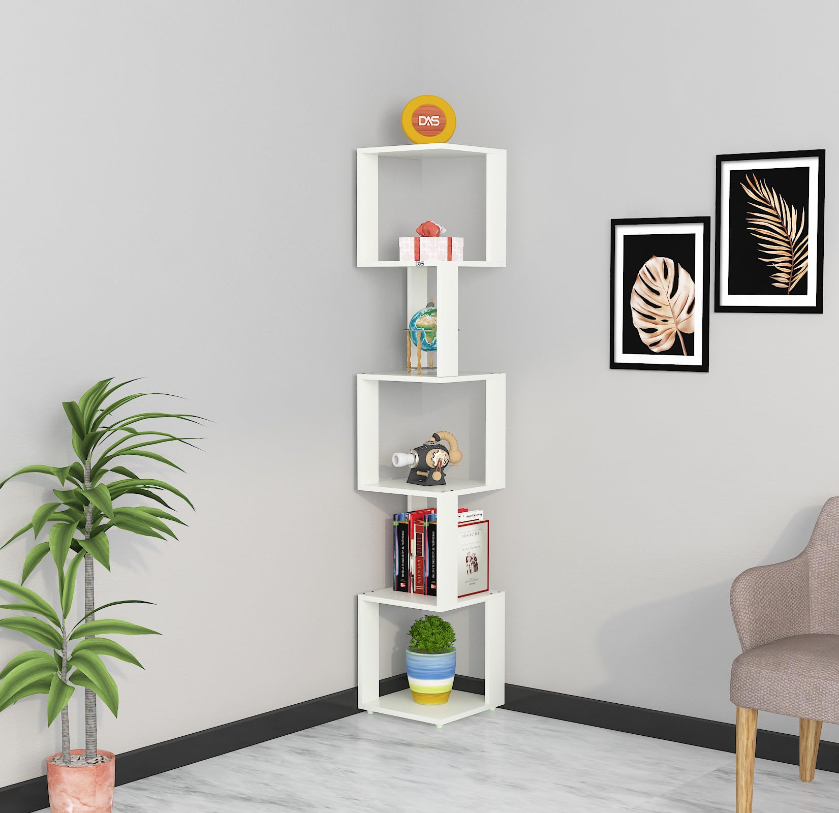 DAS 6 Tier Corner Shelf - Frosty White -1