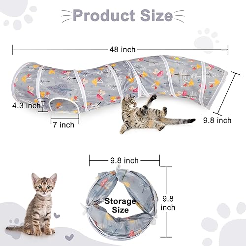 Vista 53 de Glittme Túnel para gatos, túneles para gatos de interior, cueva de gatos en forma de S con juguetes para gatos, tubos plegables para gatos y túneles