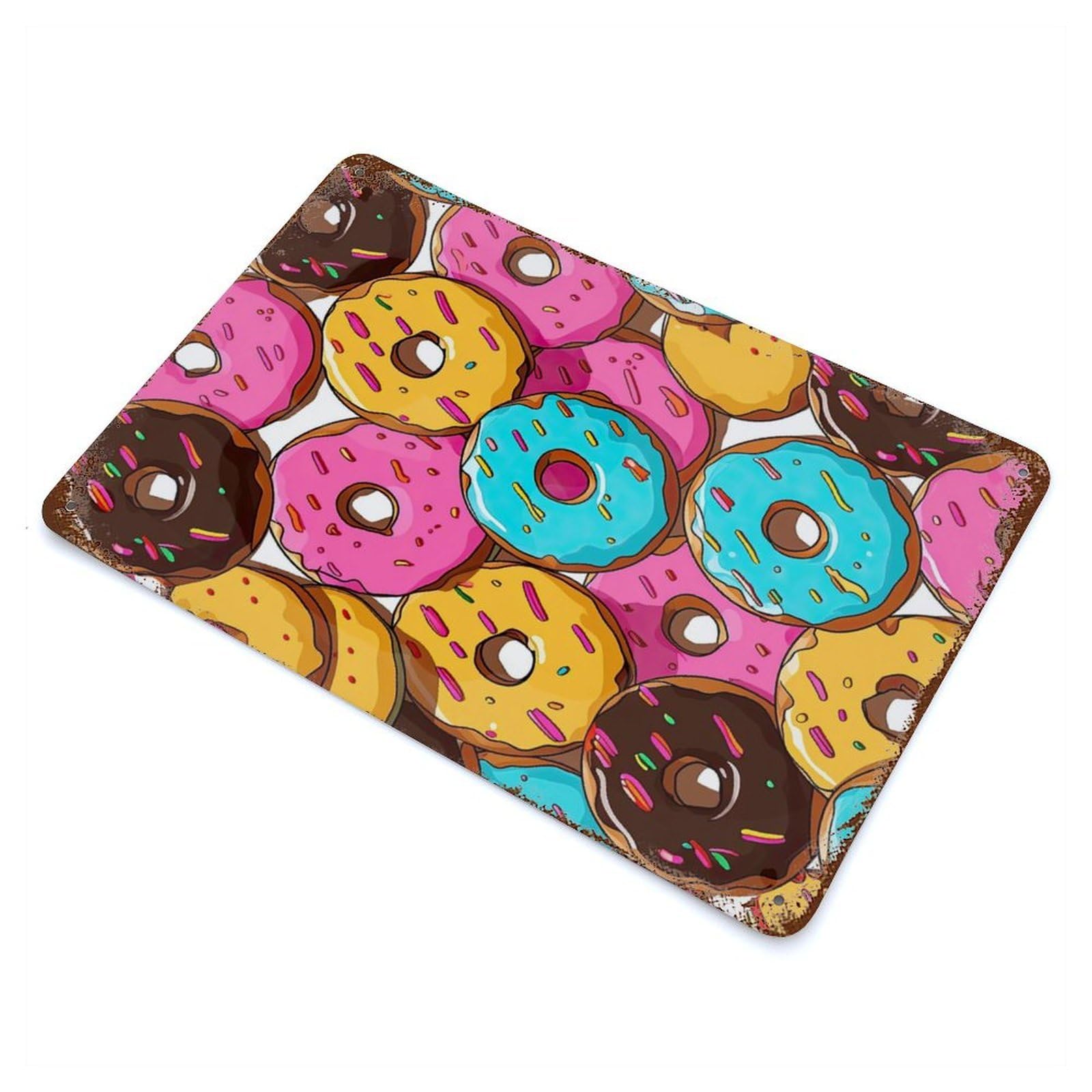 Distressed Metal Wall Sign Pattern of Donuts 11.8"x7.9", Retro Wall Decor for Basement, Hobby Room And Garage Decor