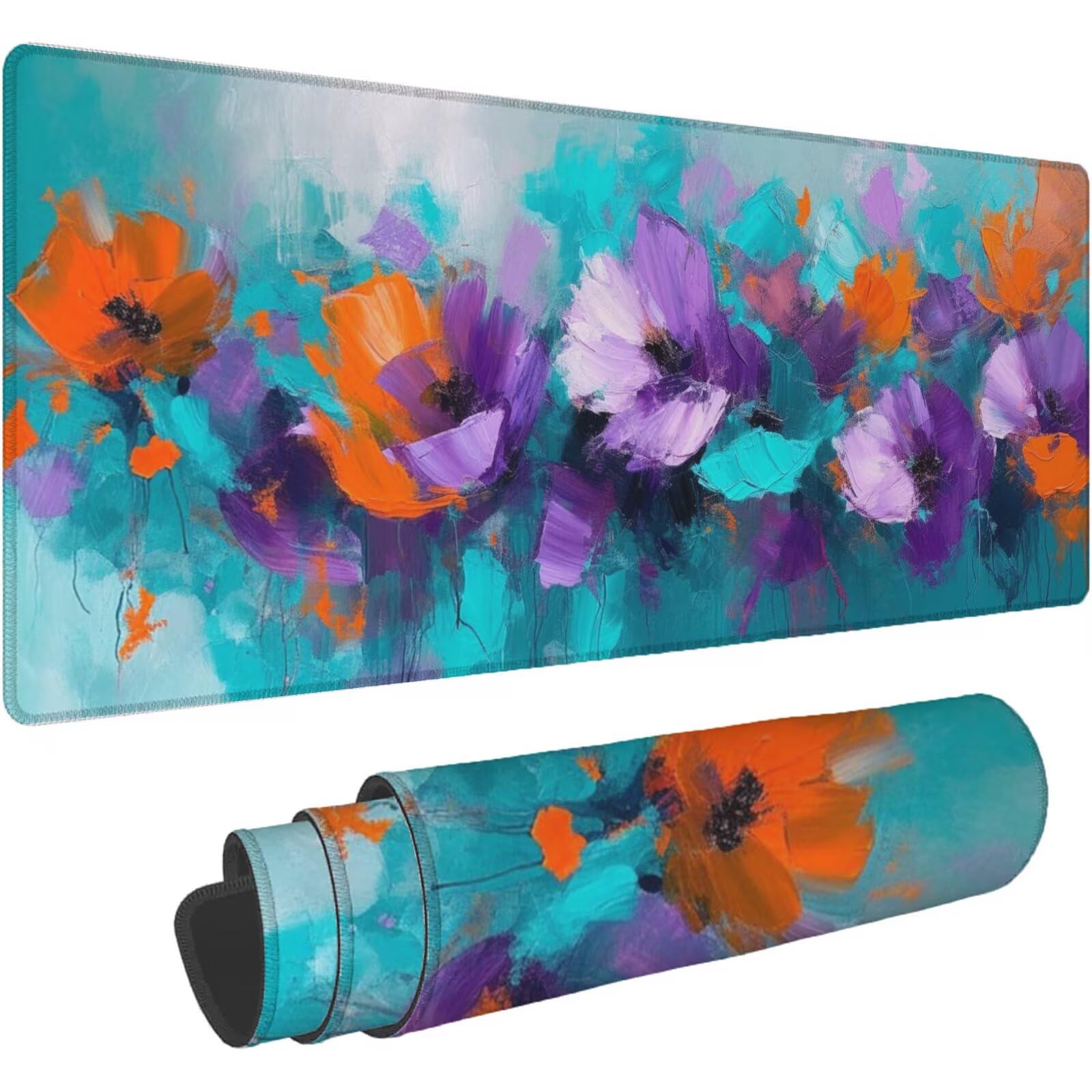 Podkładka pod mysz dla graczy fioletowa podkładka pod mysz XXL 1600 x 800 mm mata biurkowa podkładka pod mysz kwiaty wodoodporna akcesoria biurowe do gier szyte krawędzie poprawia precyzję i szybkość