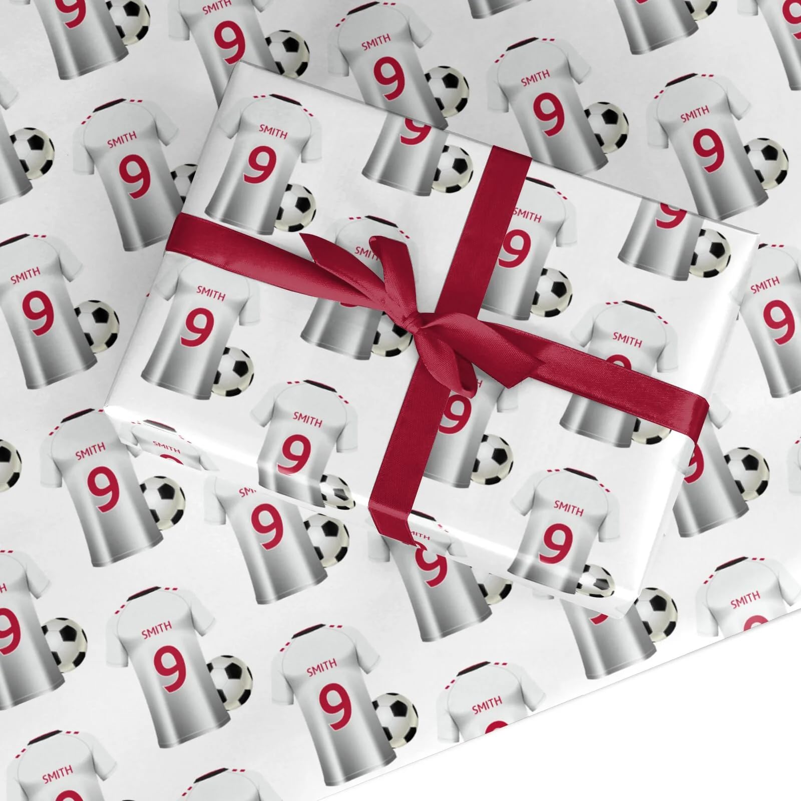 White Personalised Football Shirt Wrapping Paper Custom Birthday Gift Wrap - For Him Mens Dad Father's Day Christmas Boys Kids Adult - Any Name & Number - 1 Sheet (50cm x 65cm)
