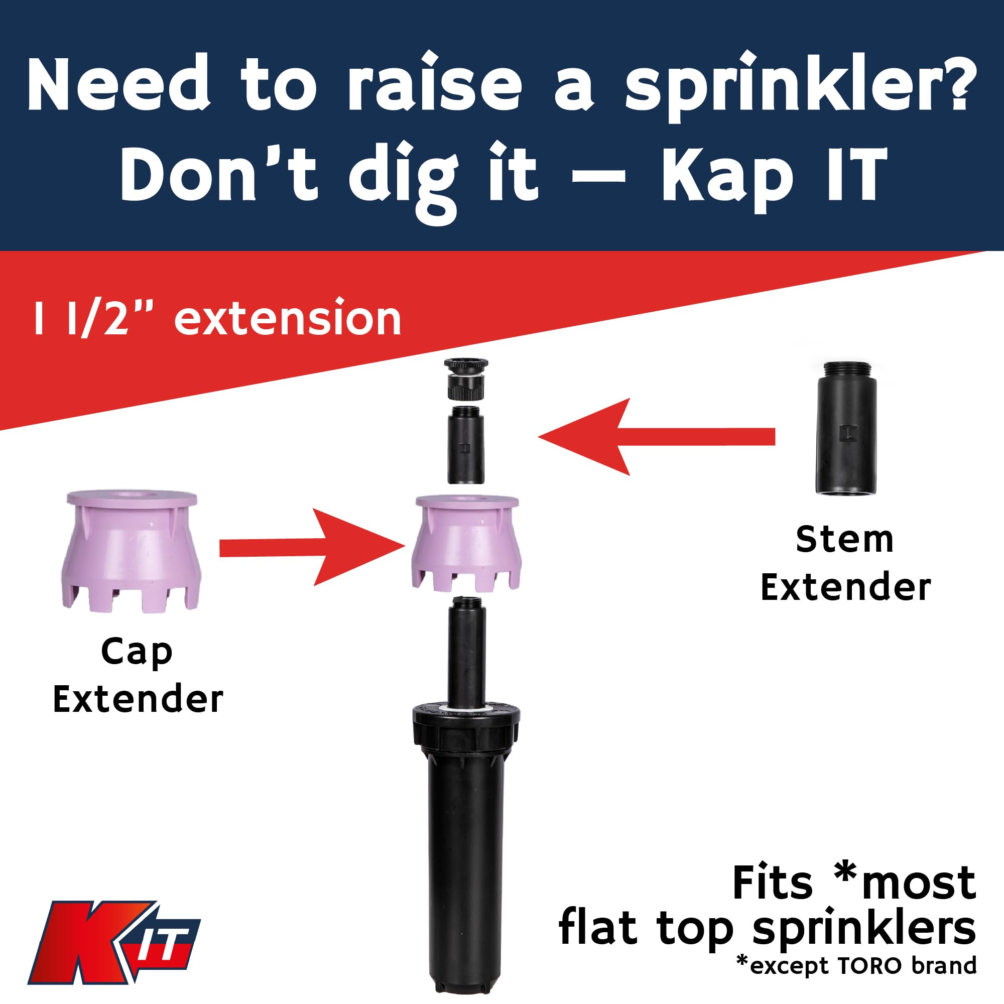 Kap-It - Extensión elevadora de aspersor desplegable de agua no potable, elevación de 1.5 pulgadas para sistemas de agua reciclada, paquete de 2