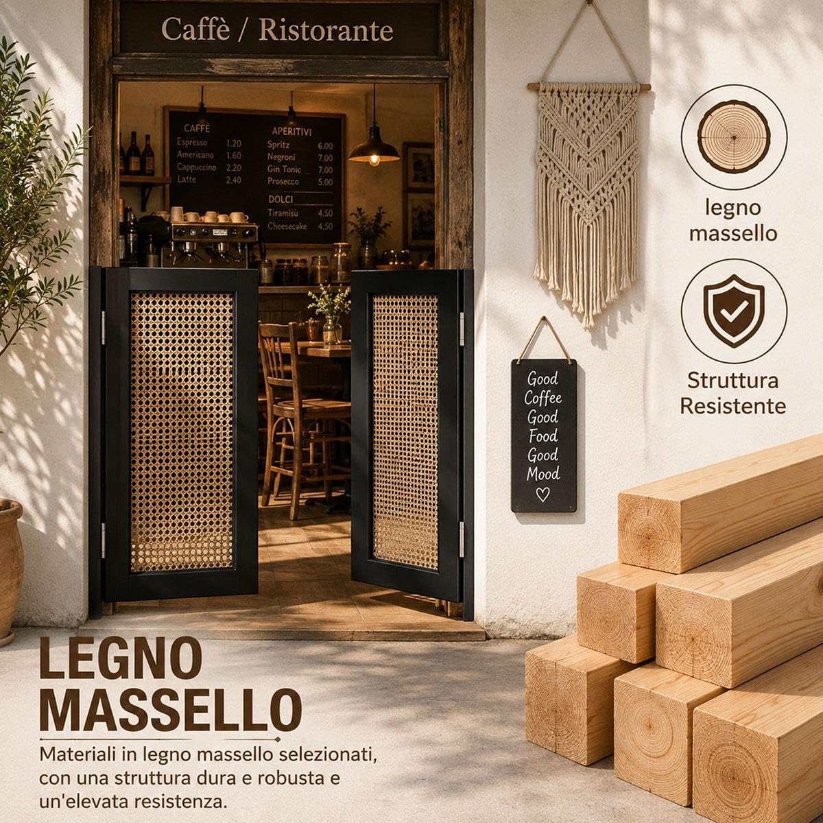 Puerta Vaiven de Madera Maciza para Interiores, Puerta Batiente 2 Hojas