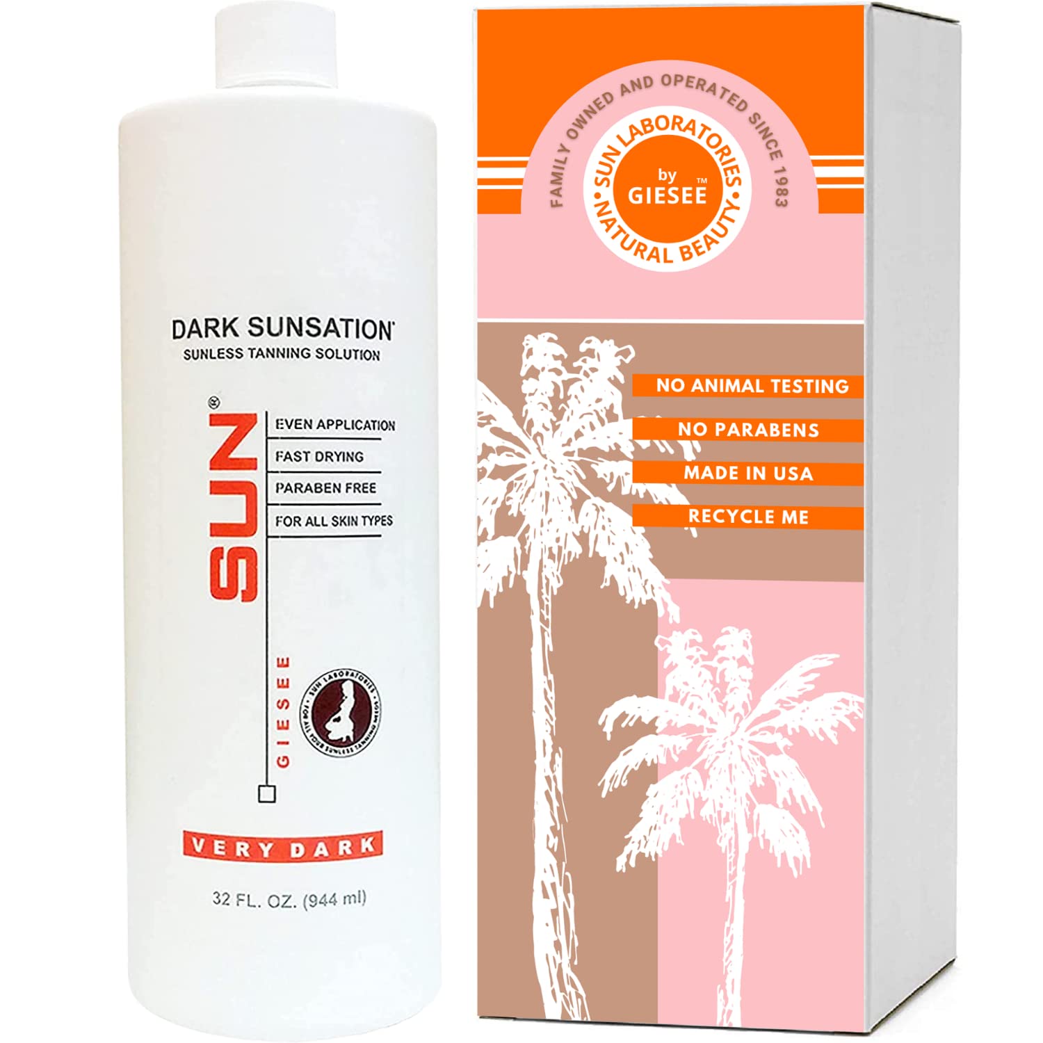 Airbrush Spray Tan Solution Dark Sunsation Very Dark Self Tanner 32 oz - Self Tanner - Use With Natural Sunless Airbrush HPLV, Tan Body and Face (Packaging May Very)