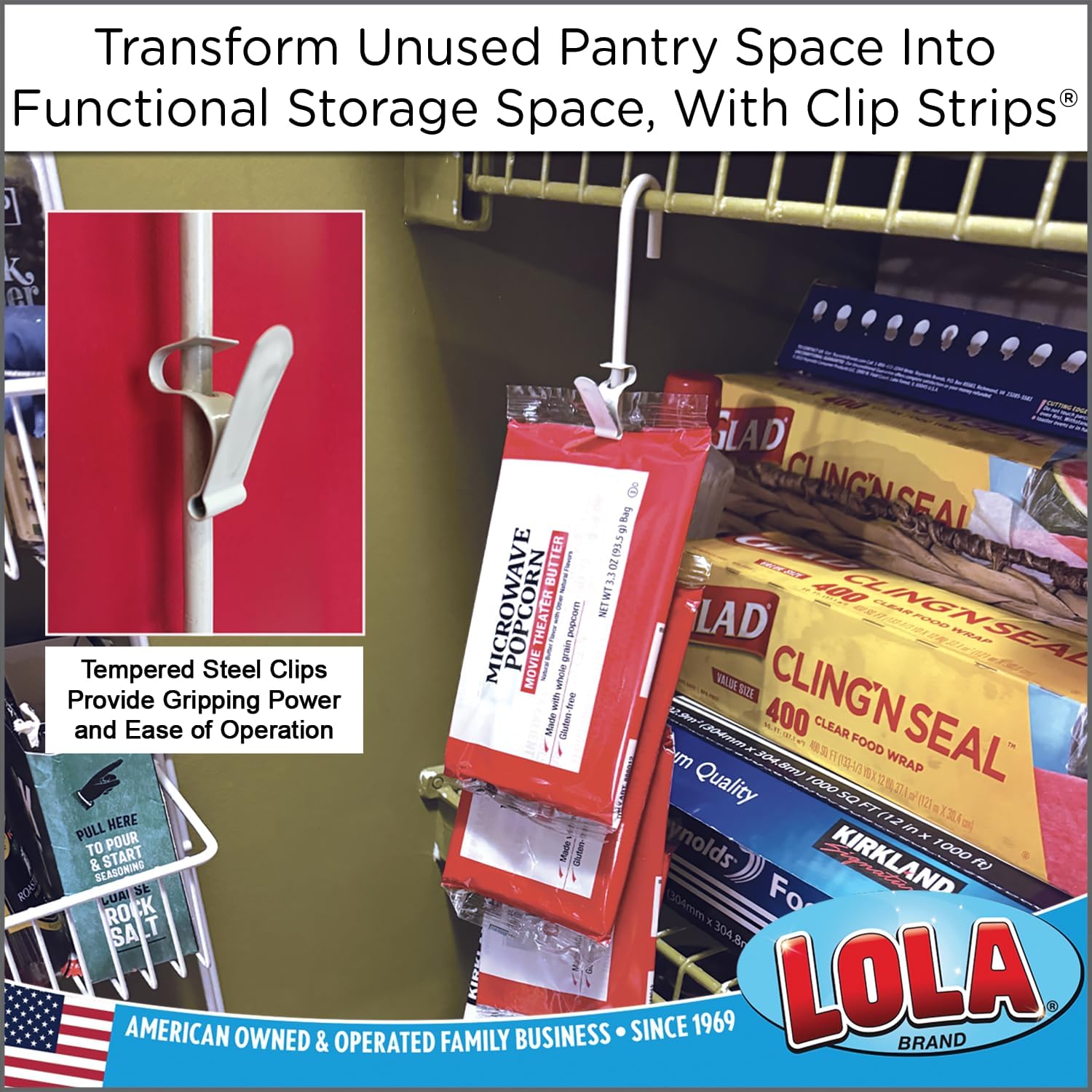 LOLA Clip Strip @ Home Metal Hanging Organizer with 12 Hooks for Pantry, Kitchen, Garage – Holds Snacks, Tools, Keys – Easy to Install, 6 Pack