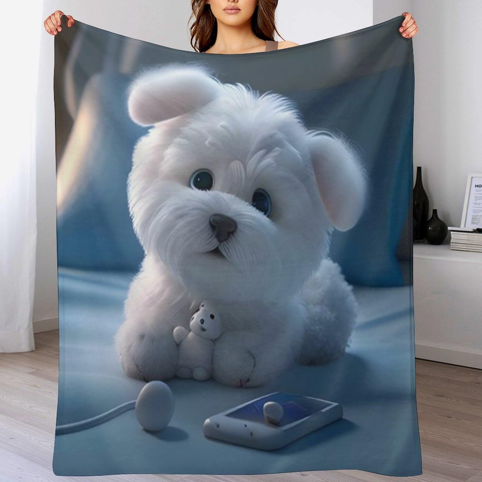 Couverture en flannel cute chien 180x200cm pour un canapé chaleureux