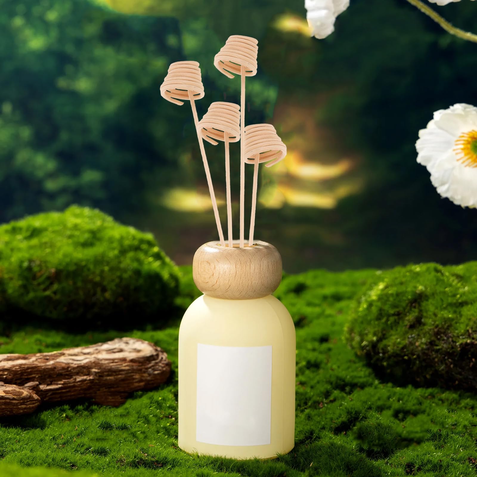 LOGOFUN 40PCS Fragrance Diffuser Sticks Natural Rattan Wood Sticks Wooden Wavy Spiral Reed Sticks for Office Home Bathroom Table Decor
