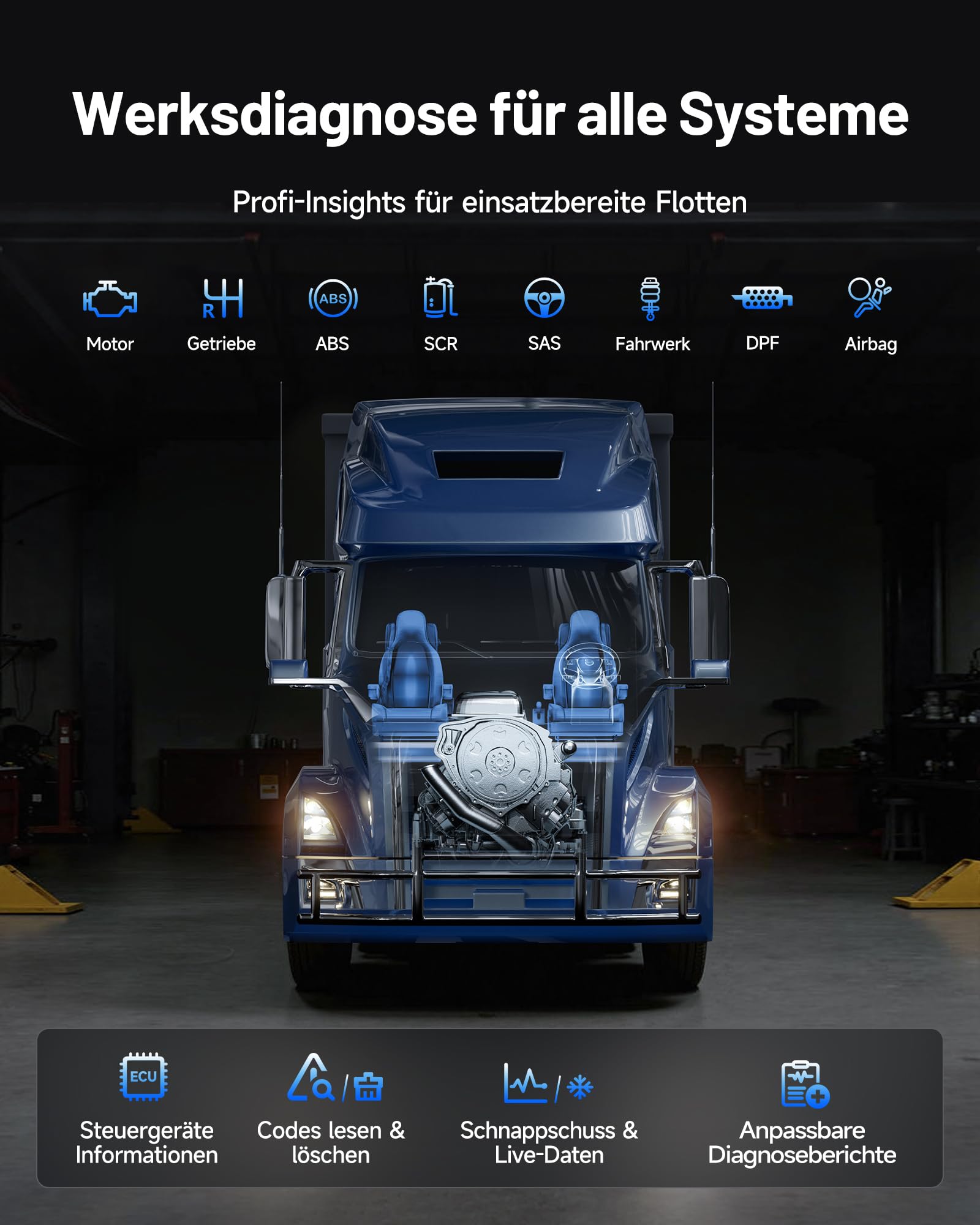 TOPDON ArtiDiag HD LKW Diagnosegerät, Professionelles LKW Scanner für Schwerlastfahrzeuge, 10 Rückstellservice inkl. DPF-Regeneration, HD OBD/EOBD, Heavy Duty Truck, 2 Jahre Updates