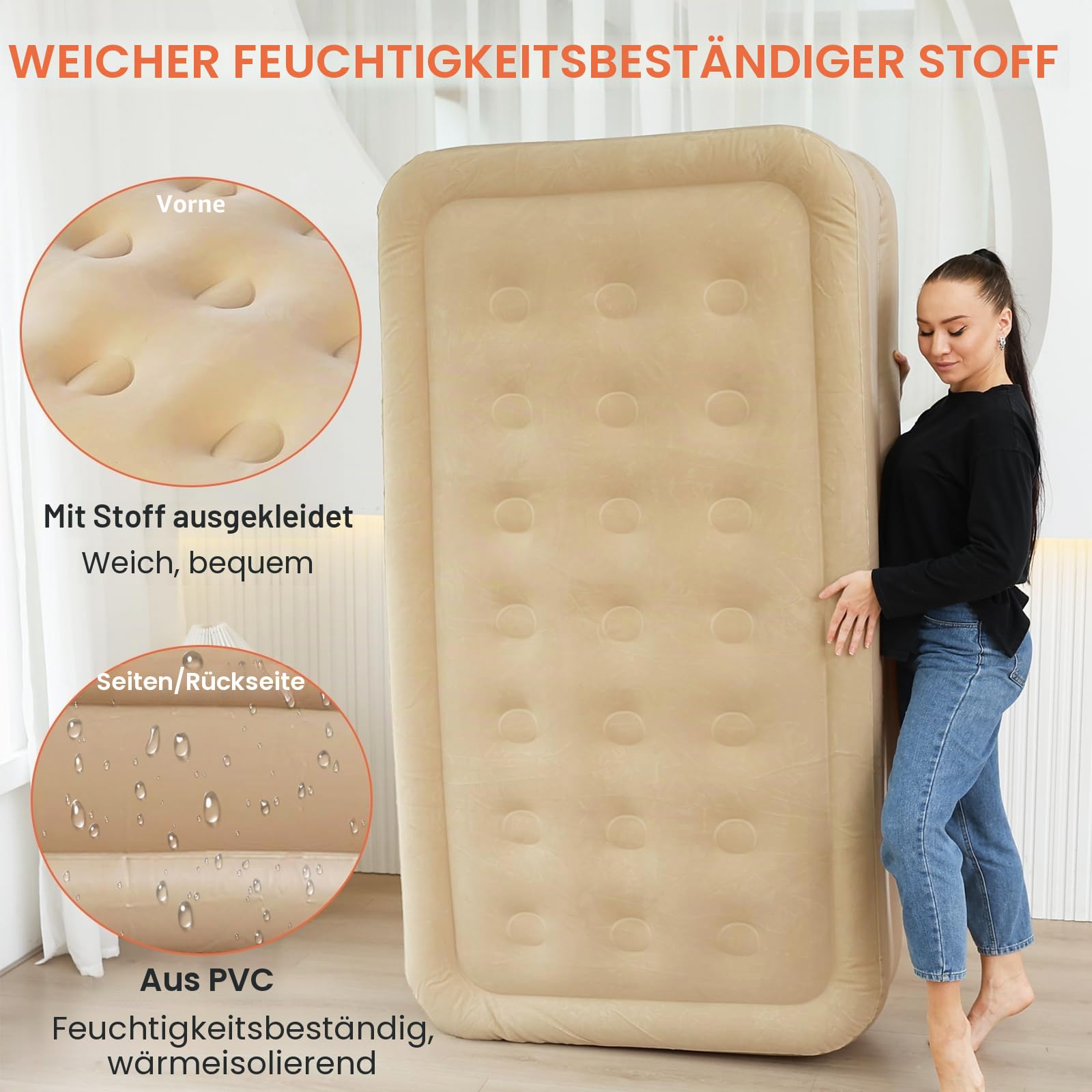Luftmatratze Selbstaufblasend 1 Person, Luftbett, Gästebett mit Eingebauter Elektrischer Pumpe, 3 Min. zum Aufblasen/Entleeren, Aufblasbares Bett für Camping & Zuhause, 190×100×40 cm