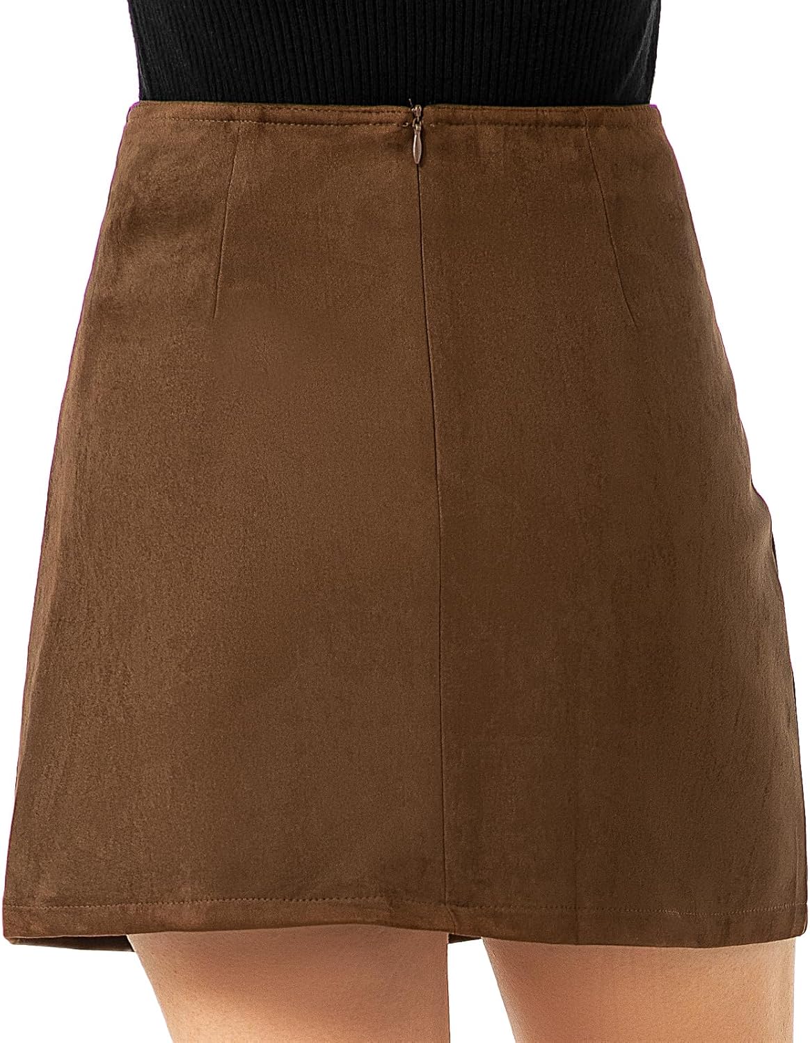 Ababalaya Mini Faux Suede Skirt for Women High Waist Bodycon Pencil Mini Skirts - Image 2