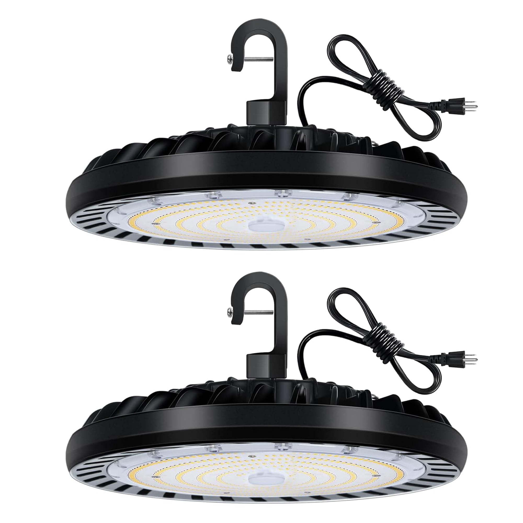 2 Pack LED High Bay Light 150W, 5000K UFO LED High Bay Light Fixture with US Plug [450W MH/HPS Equiv.] 120-277V, 19,500lm, IP65 Commercial Warehouse Area Light for Wet Location