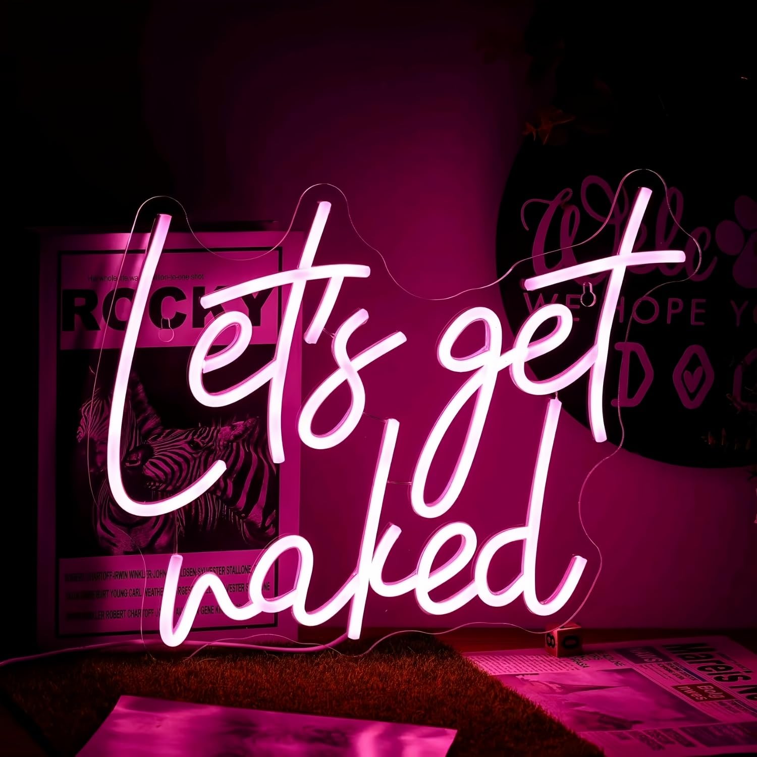 Lets Get Waked Neon Zeichen für Wanddekoration Neon Wandkunst Acryl LED Lichter mit hängender Kette Licht oben für Schlafzimmer Decor Mann Höhle Bar Pub Absolvent Hochzeit 5V USB Powered Dimmable