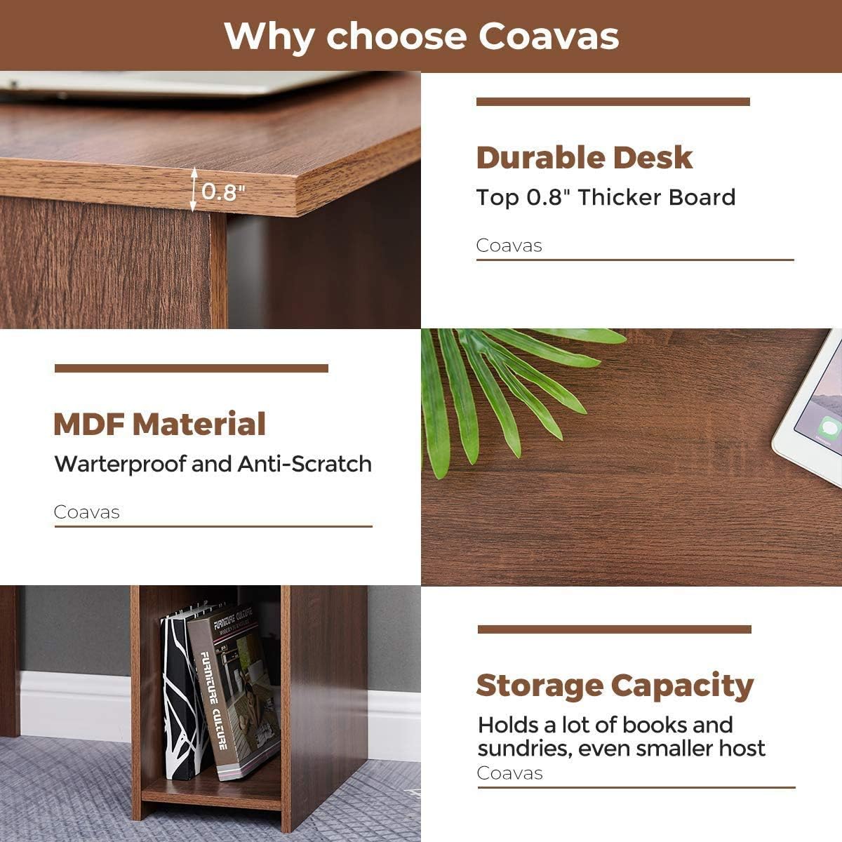 Corner Computer Desk L-Shaped Home Office Workstation Writing Study Table with 2 Storage Shelves, Walnut