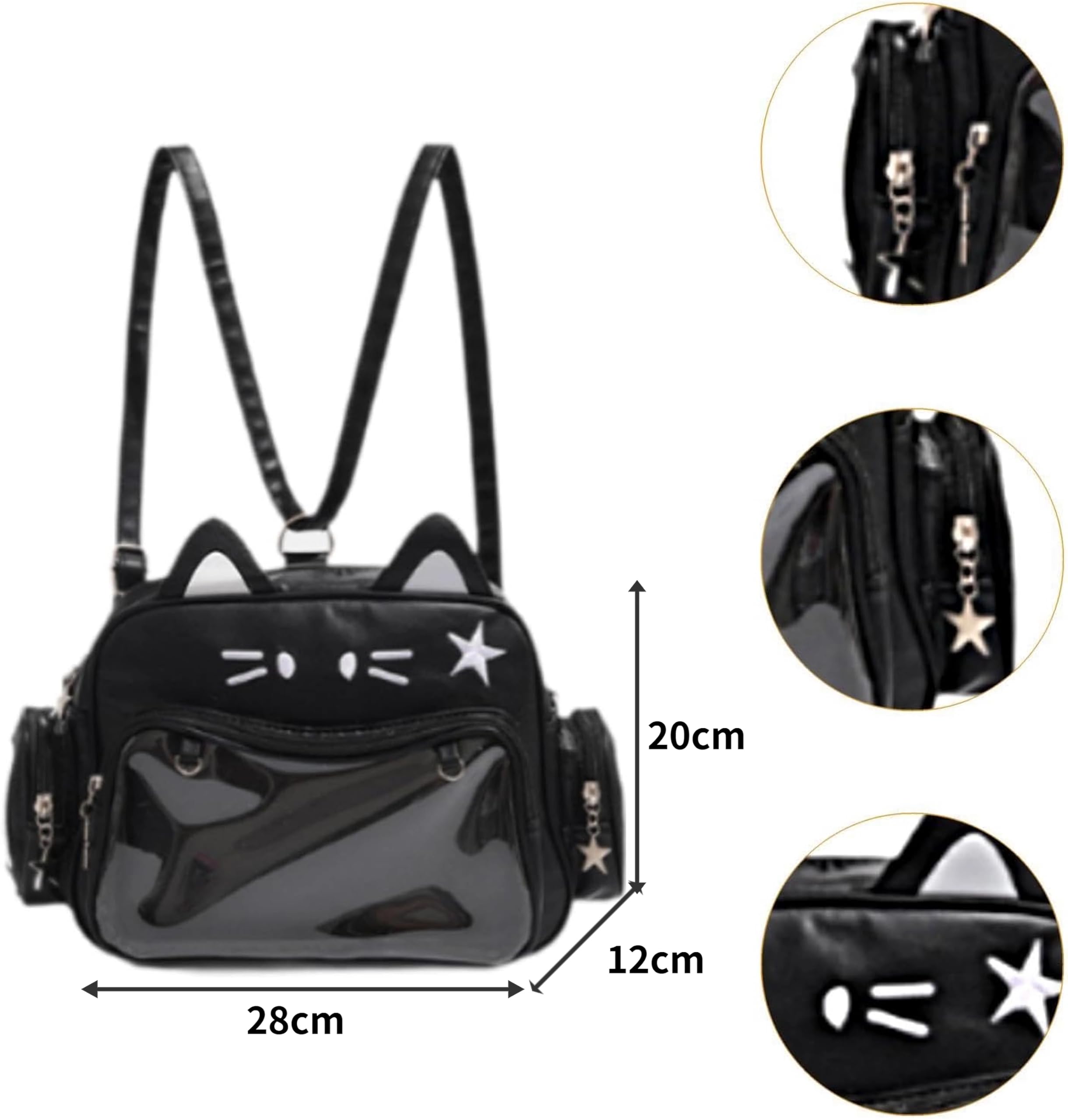 Zaino con display pin per ragazze della scuola con materiale in pelle PU - Kawaii Cat Ita Bag Preppy Y2k Estetica Borsa a tracolla con inserto