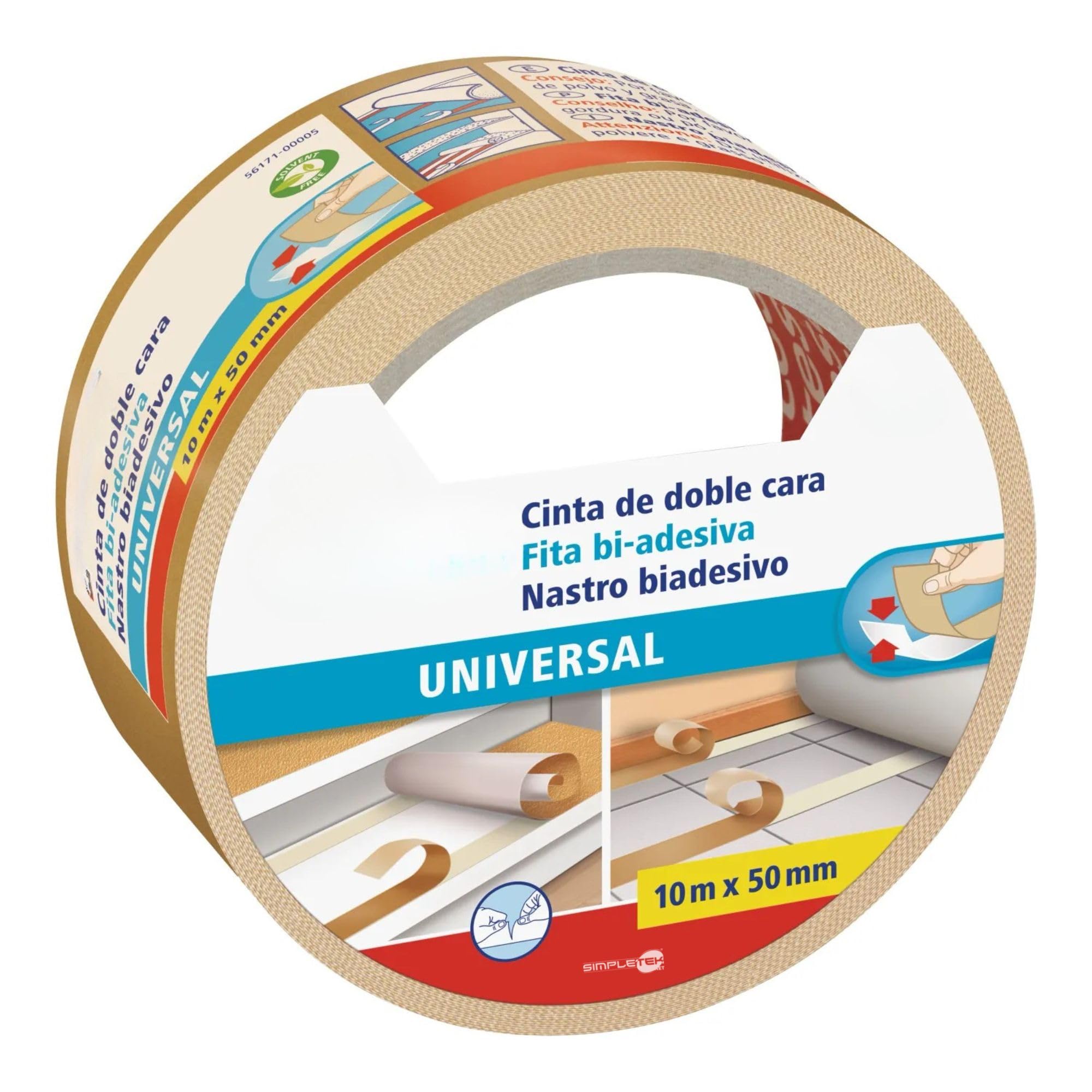 SIMPLETEK - Doppelseitiges Universal-Klebeband, 10 m x 50 mm, 6 Stück | für Büro, Haus, DIY | Teppich, Fotos, Dekorationen, kreative Projekte