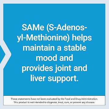 Life Extension Same, S-Adenosyl-Methionine, 400 mg, Mood and Liver Health and Joint Support Supplement, Non-GMO, Vegetarian, Gluten Free, 60 enteric-Coated Tablets
