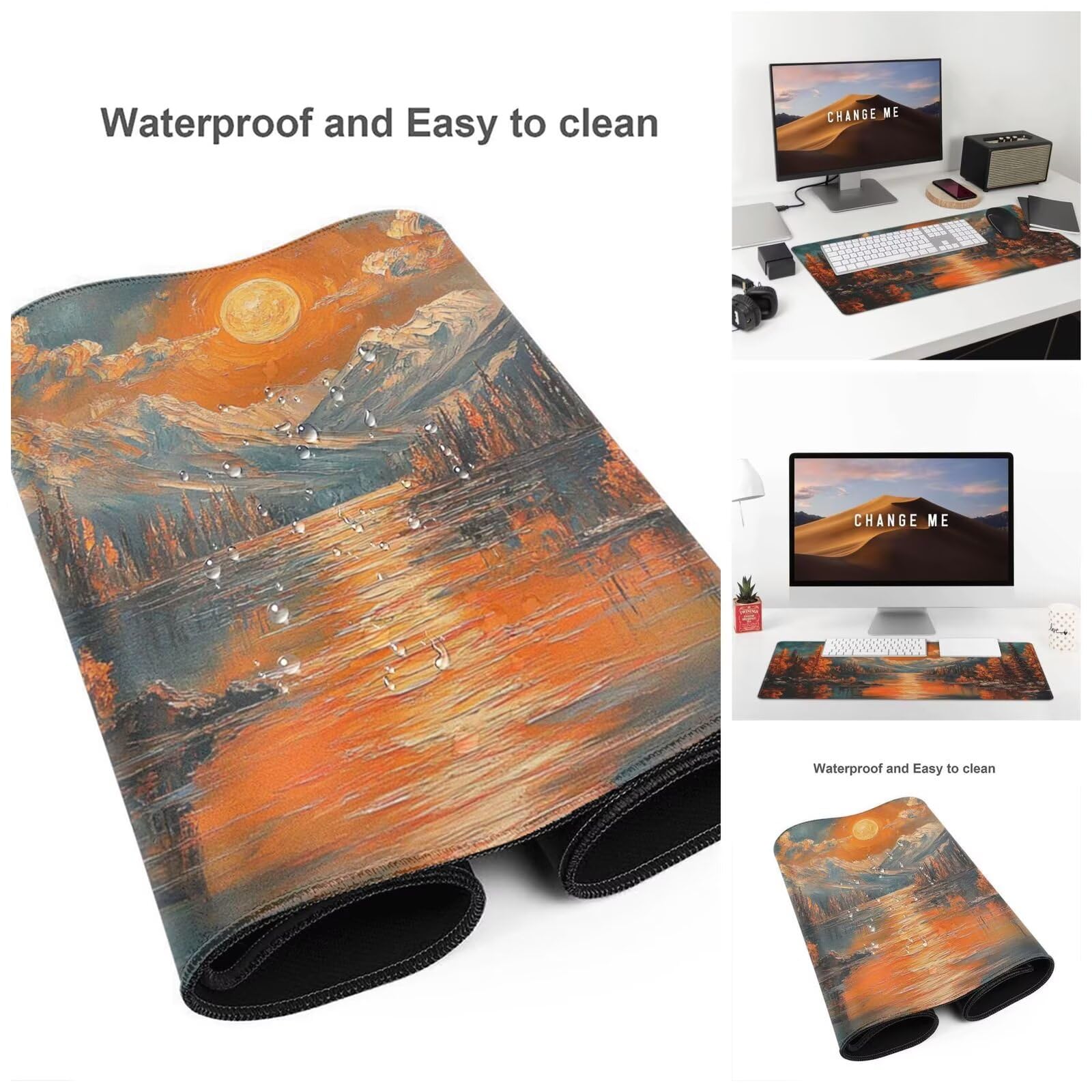 Moon Podkładka pod mysz XXL 150 x 80 x 0 cm, pozioma podkładka na biurko, duża podkładka pod mysz z przeszytymi krawędziami, wodoodporna podkładka pod mysz, podkładka pod mysz, akcesoria komputerowe