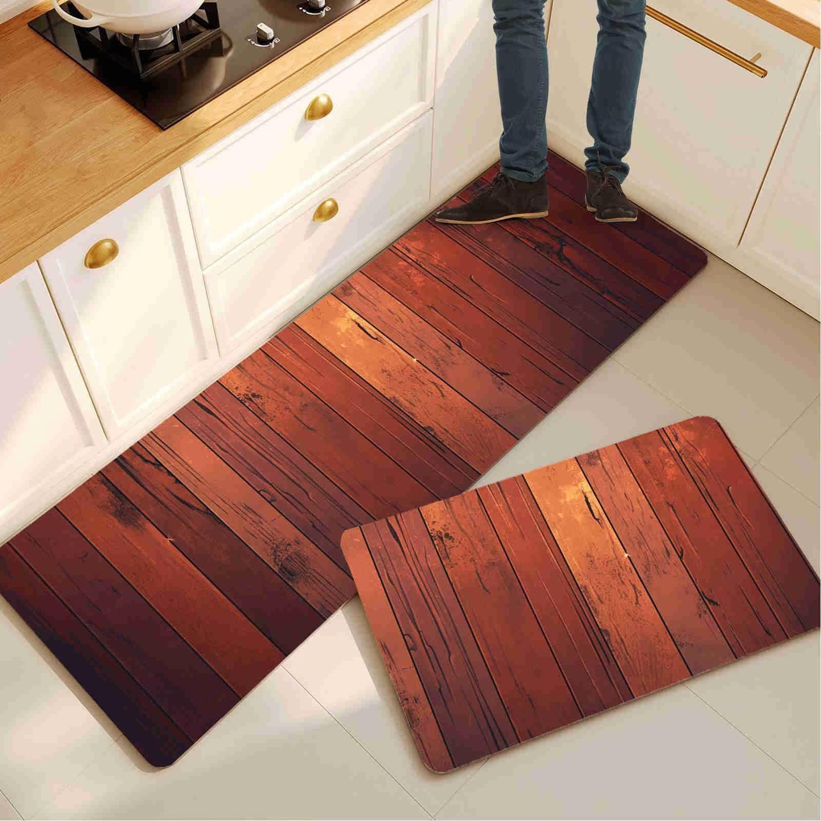 Alfombra cocina lavable de 2 piezas con diseño de madera y base antideslizante para pasillo