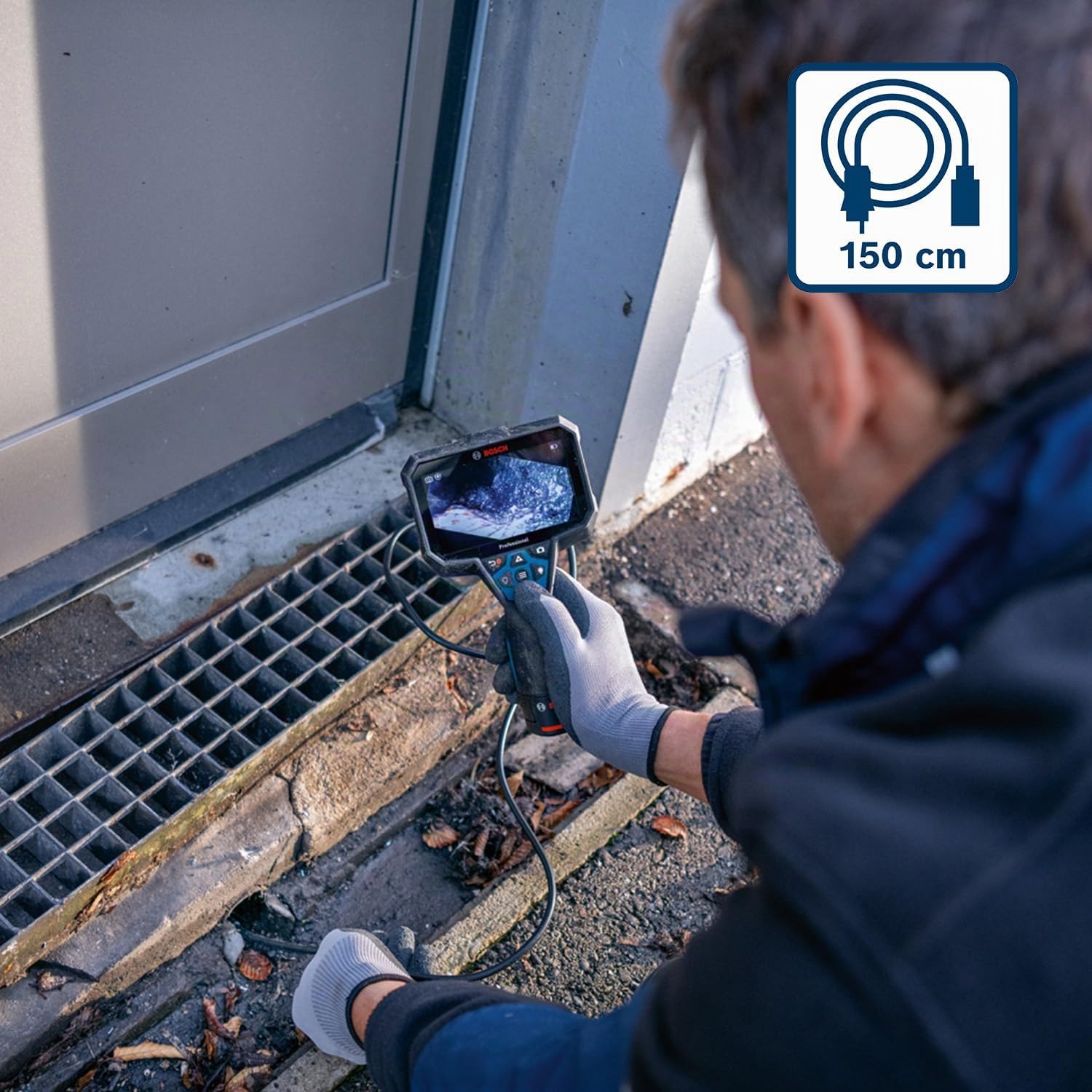 Bosch Professional Cámara de inspección GIC 12V-5-27 C (longitud del cable: 150 cm, función de orientación AutoUp, pantalla de alta resolución: pantalla de 5" 1280x720 px, en caja de cartón)