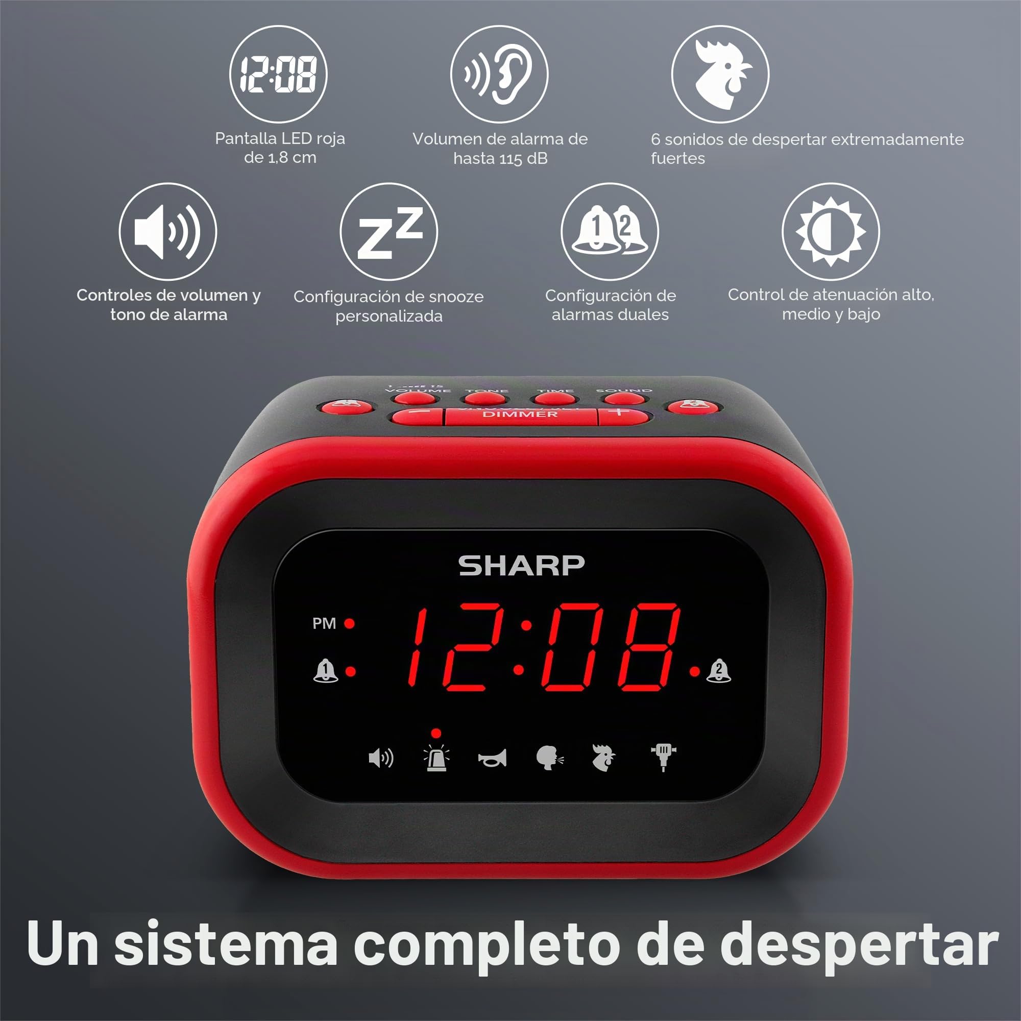 Sharp Big Bang Super Loud - Reloj despertador, color rojo