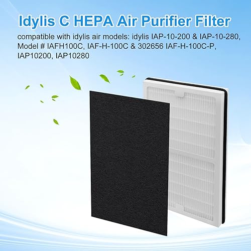 Miniatura 3 de Filtro Idylis C de repuesto para purificador de aire Idylis IAF-H-100C, IAP-10-200, modelo IAP-10-280, filtro Idylis C True Hepa y 2 prefiltros de