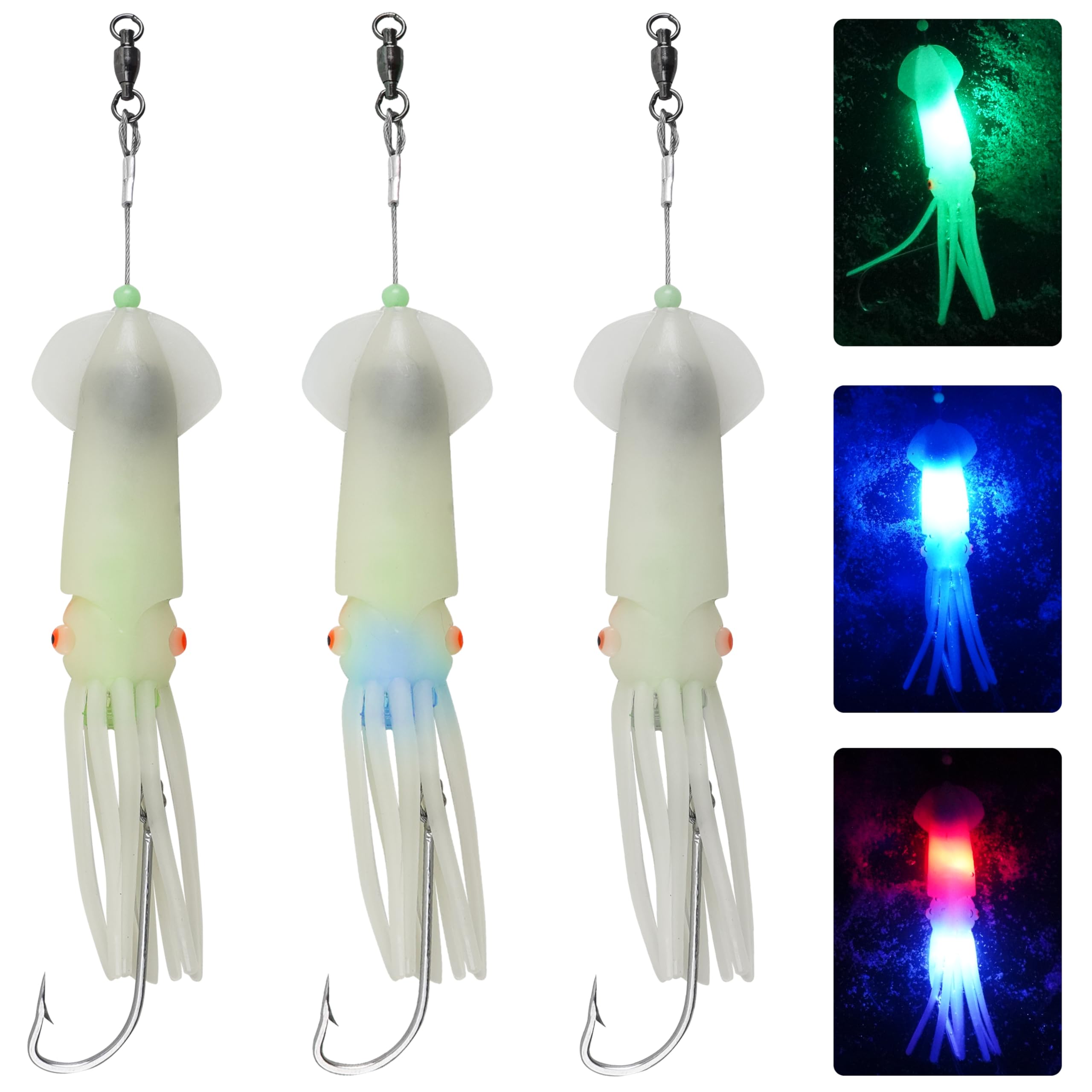 Señuelos de pesca de calamar de agua salada de 9 pulgadas, señuelos iluminados con LED, señuelo de calamar brillante mejorado, cebo de pesca de agua salada, señuelos LED de pesca de mar profundo con