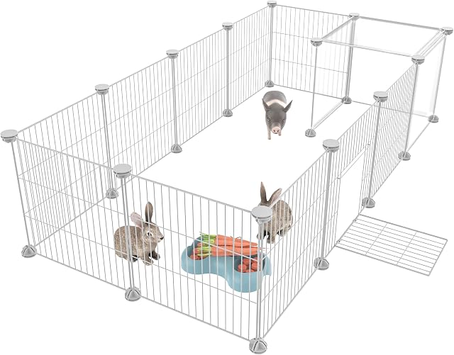 HOMIDEC Pet Playpen,Small Animal Cages with Door,Encrypted Wire Mesh 14 Panels Indoor/Outdoor DIY Metal Pet Fence for Puppy,Rabbit,Kitten,Hamster,Guinea Pig,Turtle,Hedgehog.White(140x70x35CM)