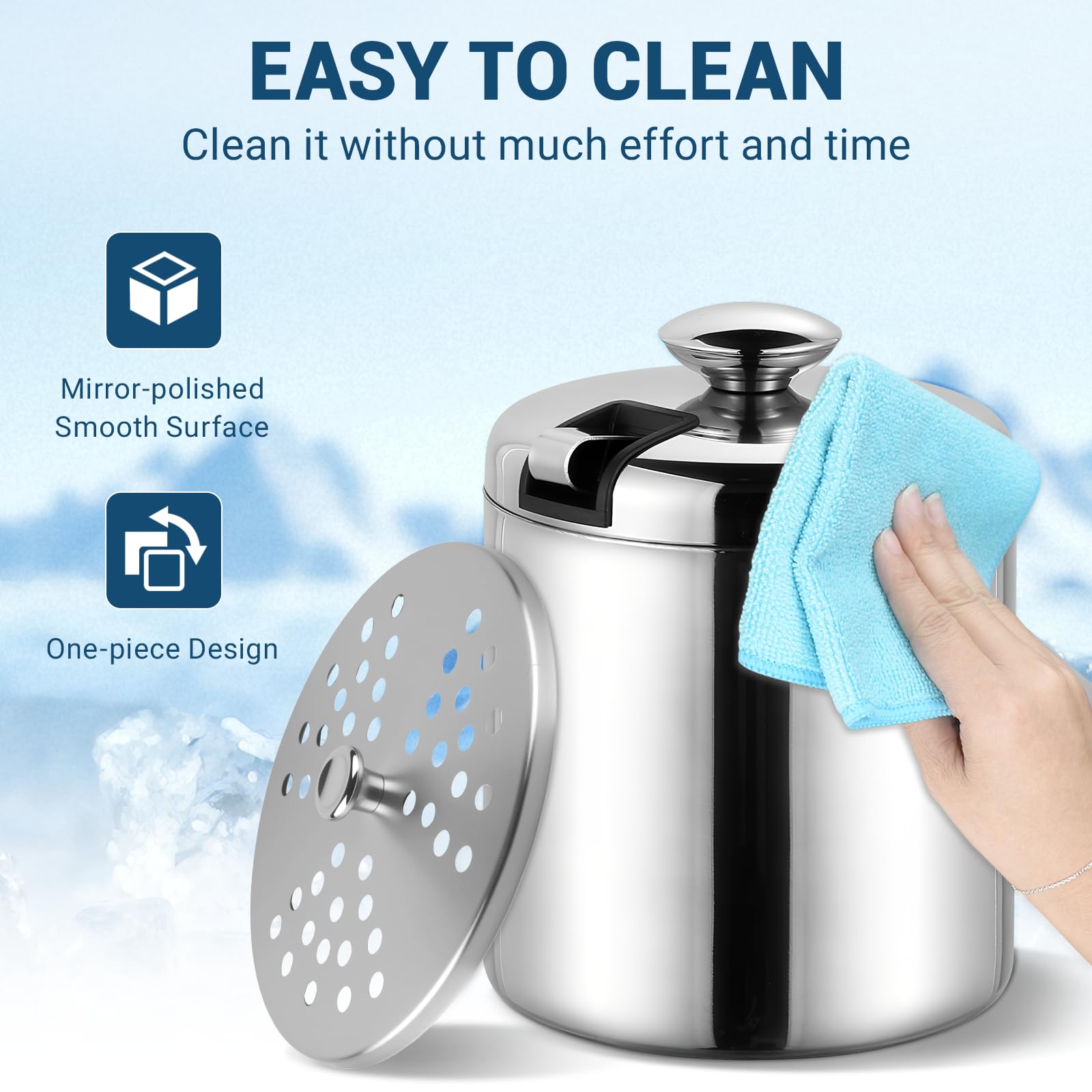 USHOP 3.2L Secchiello Ghiaccio in Acciaio Inox,Secchiello per Ghiaccio a Doppia Parete in Acciaio Inox con Manico Pinze Coperchio e Filtro,Ideale per Bar Domestici,Feste e Servizio Cocktail