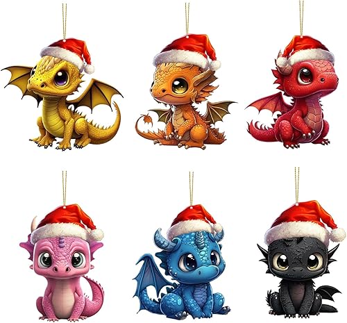 6 adornos colgantes de dragón para árbol de Navidad, dragón de bebé, acrílico, adorno colgante de Navidad, gótico, vacaciones, acrílico, decoración