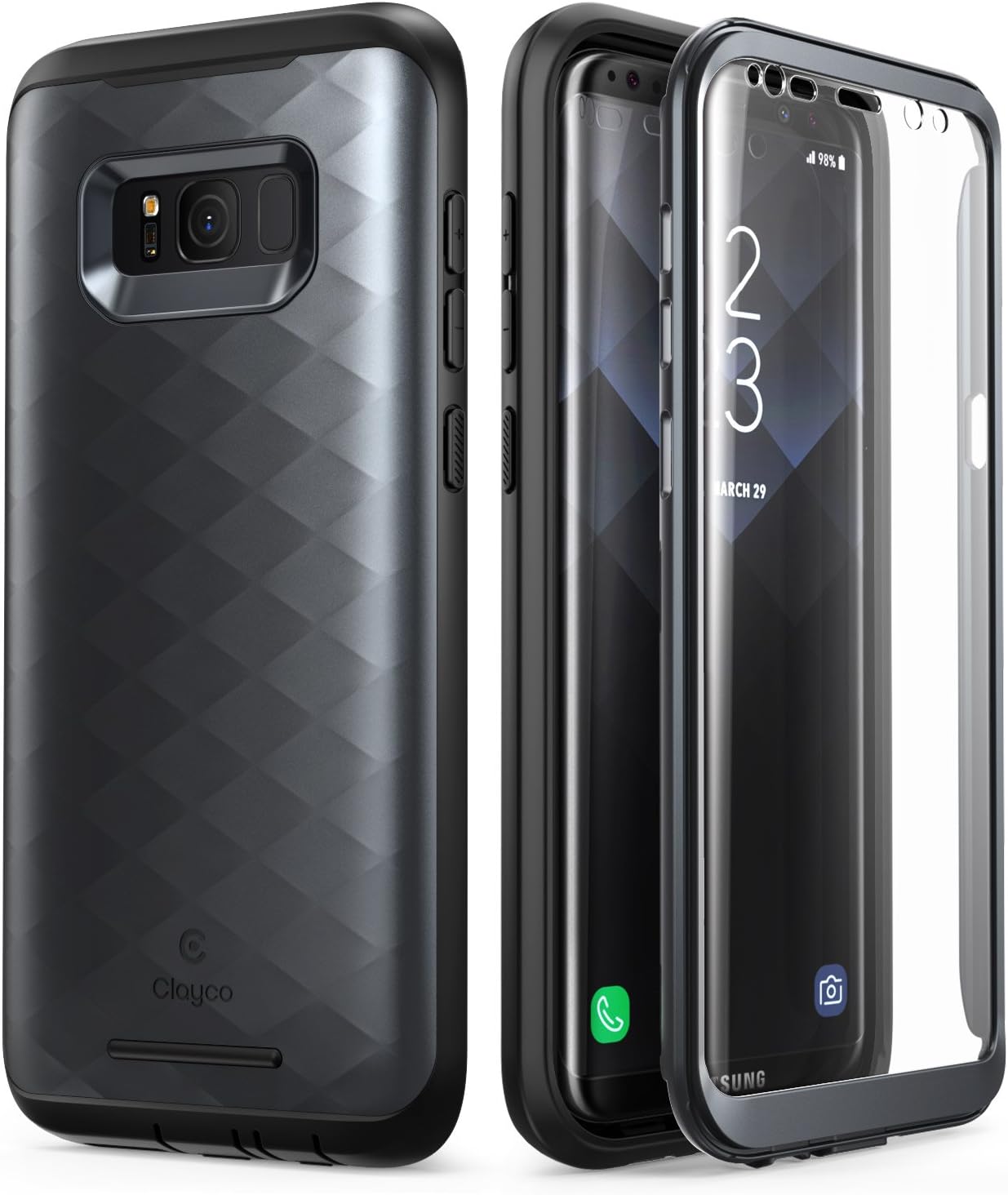 Clayco Hera Series Galaxy S8+ Plus Case with Screen Protector Phone Case Cover Protective Case Rugged Case for Samsung Galaxy S8+ Plus (Black)