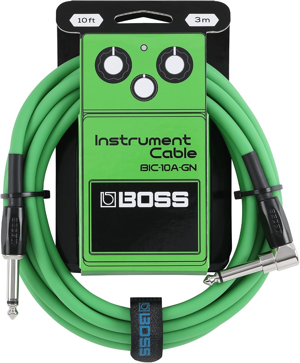 BIC-10A Series | Instrument Cable | Straight to Right-Angle ¼-Inch Connectors | 10ft./3m Length | Quiet Operation & Durable | Six Color Options | Straight to Angled 6.3mm Jack | 3m | High Quality Guitar & Bass Cable | Low Noise & Durable | Green