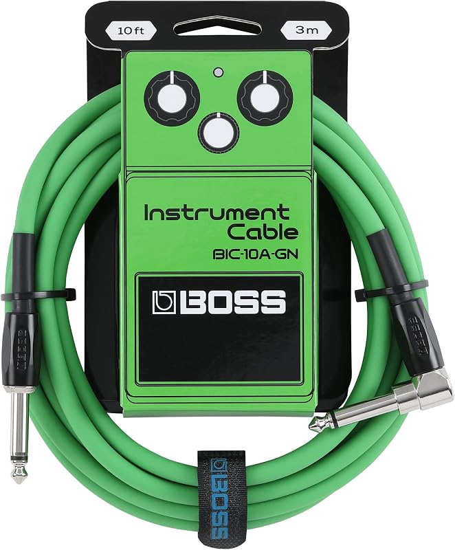 BIC-10A Series | Instrument Cable | Straight to Right-Angle ¼-Inch Connectors | 10ft./3m Length | Quiet Operation & Durable | Six Color Options | Straight to Angled 6.3mm Jack | 3m | High Quality Guitar & Bass Cable | Low Noise & Durable | Green