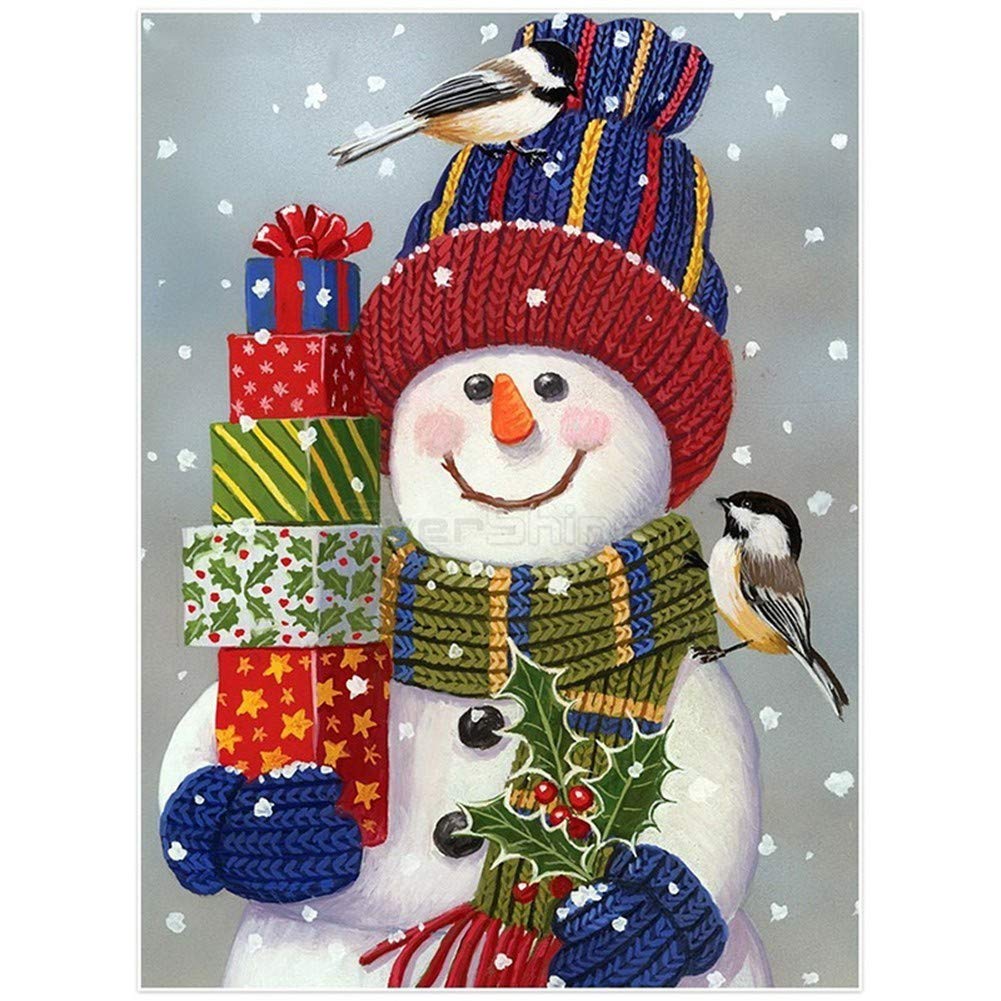 Peinture diamant bonhomme de neige 5D anti-stress grand canevas strass ronds