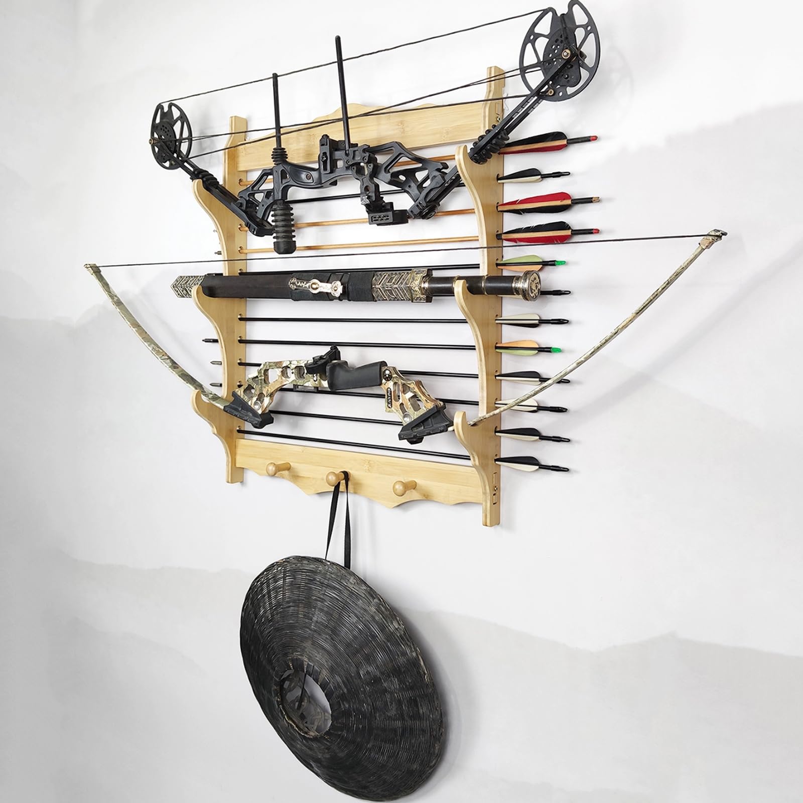 Supporto Espositore In Legno A Due Livelli Per Spade - Porta Katana, Wakizashi E Tanto - Stile Asiatico