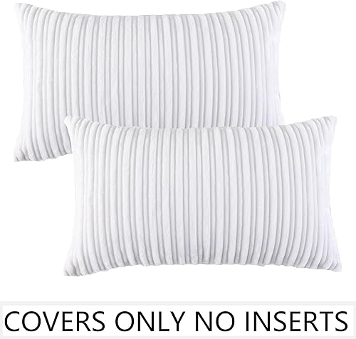 Miniatura 421 de UGASA - Juego de 2 fundas de almohada de terciopelo a rayas, funda decorativa para cojín con cremallera oculta para el hogar, sofá, dormitorio,
