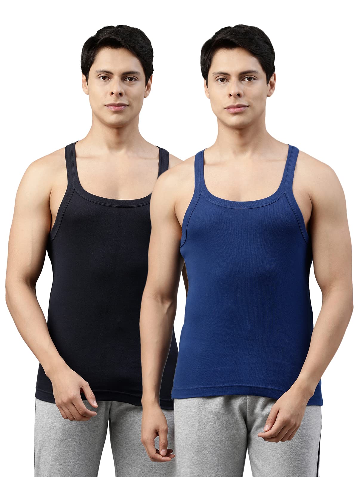 Originals Men's Solid Durable & Comfortable Squared Shaped Neck Sleeveless Regular Fit Tank Fit 100% Combed Cotton Gym Vest Innerwear (Pack of 2)-image-39