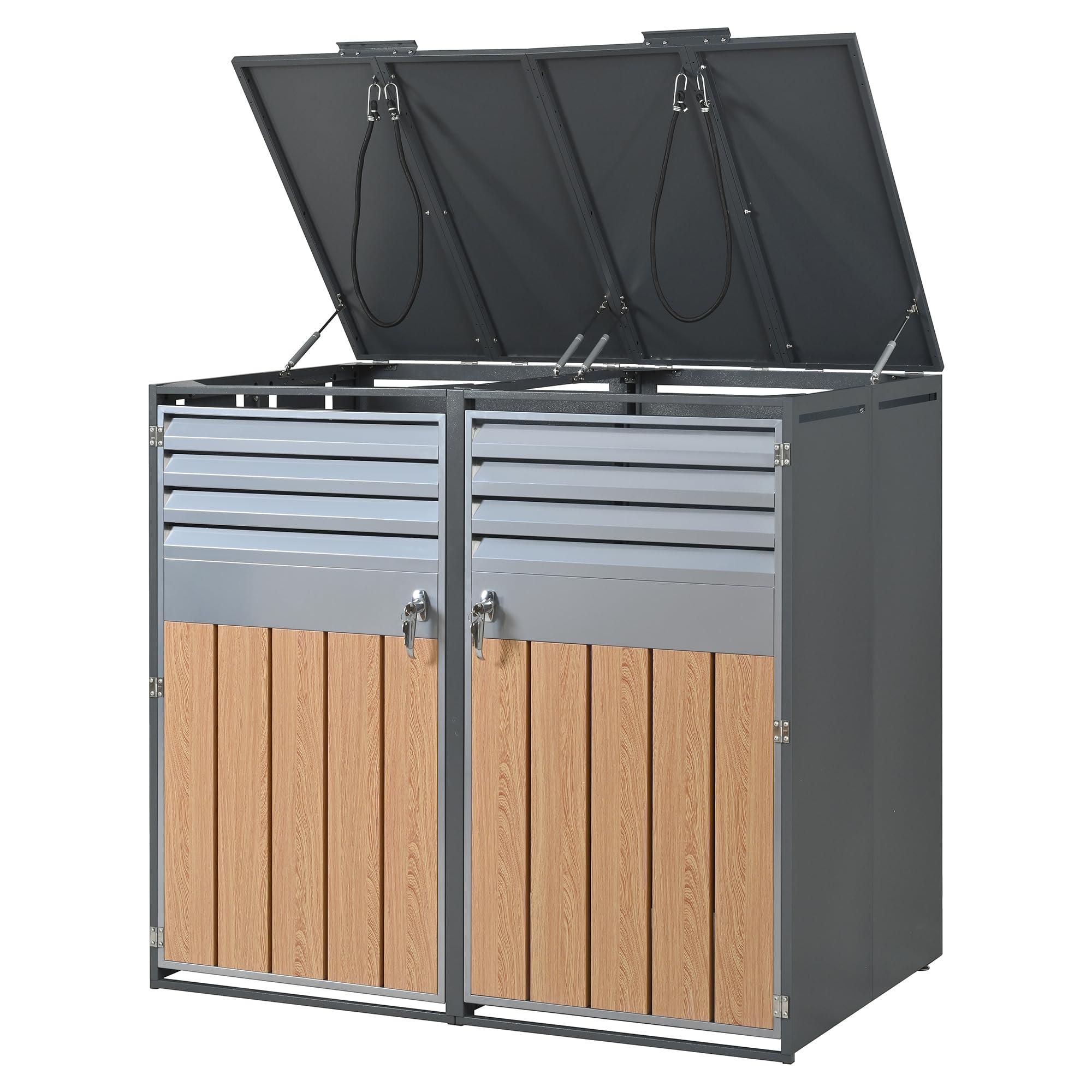 Merax Cache-poubelles 2 avec couvercle à charnière, armoire verrouillable en acier galvanisé, revêtement de poubelles avec ouverture d'aération et lamelles, deux portes