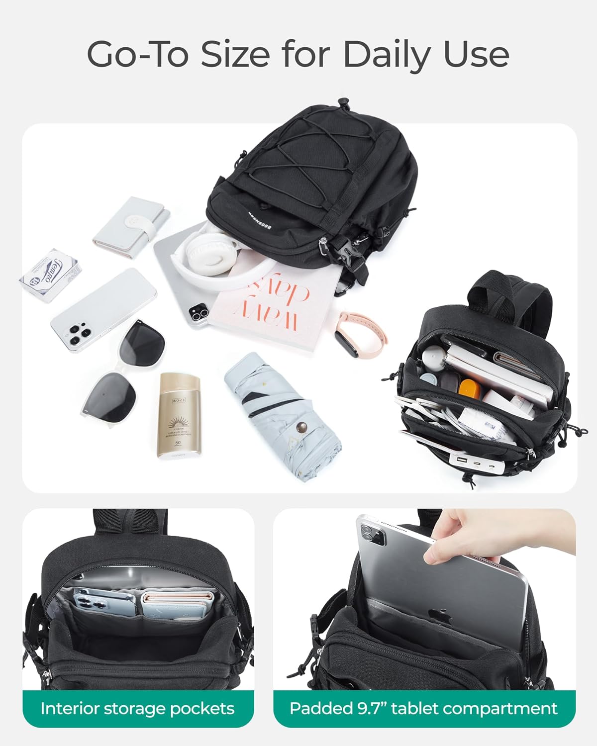 BAGSMART Small Crossbody Sling Bag, Crossbody Daypack, Chest Shoulder Bag Hiking Small Backpack for Casual Travel Sport - Image 4