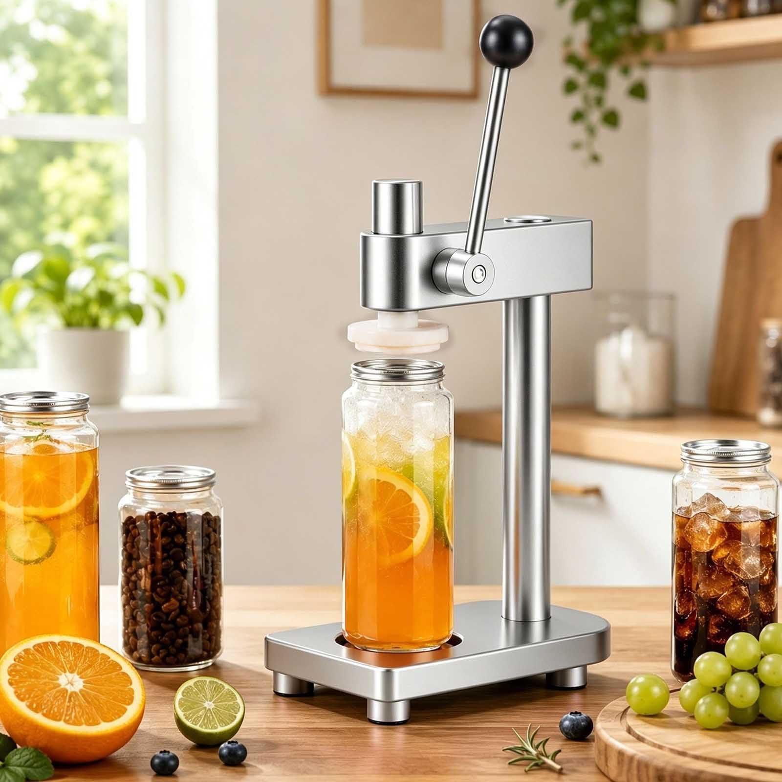 aromaoveite Manual Can Sealer Machine With 100 Pet Bottles, Aluminum Alloy Hand Can Sealing Machine For 2.2" Cans, Adjustable Manual Soda Can Sealer For Beer, Soda, Juice,Coffee Silver