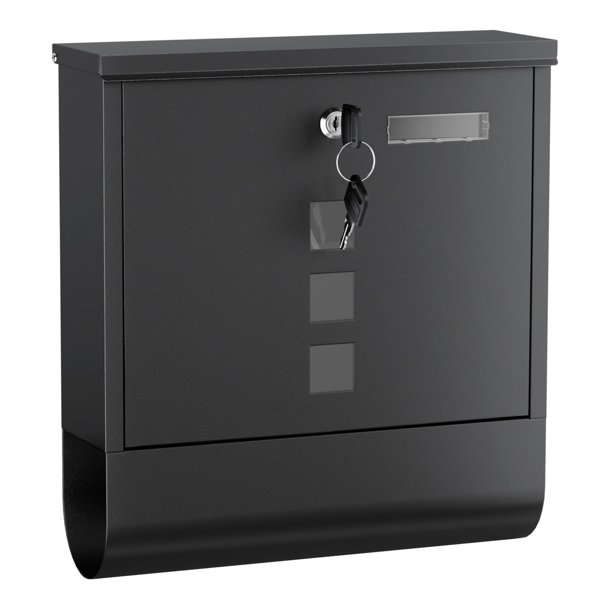 Wiltec Black With Magazine Rack Wall-Mounted Letterbox Lockable Black Powder-Coated Postbox With Newspaper Holder And 2 Keys