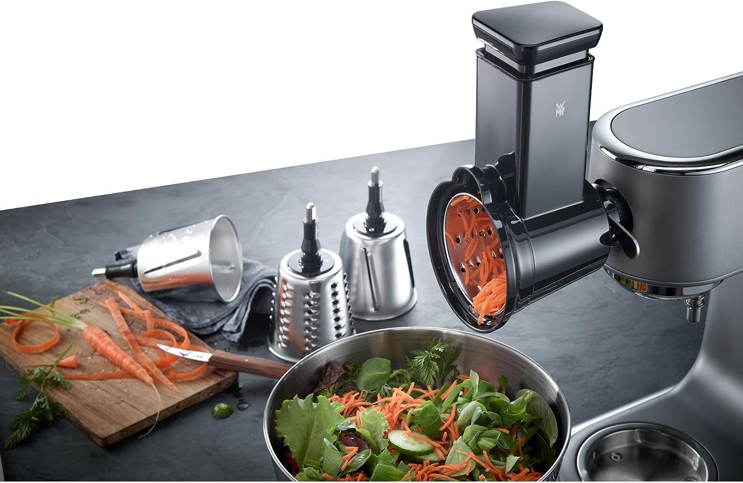 WMF Profi Plus Gemüseschneider mit 4 Schneideinsätze für Gemüse, Obst, Käse, Edelstahl, Zubehör passend zur WMF Profi Plus/Küchenminis Küchenmaschine