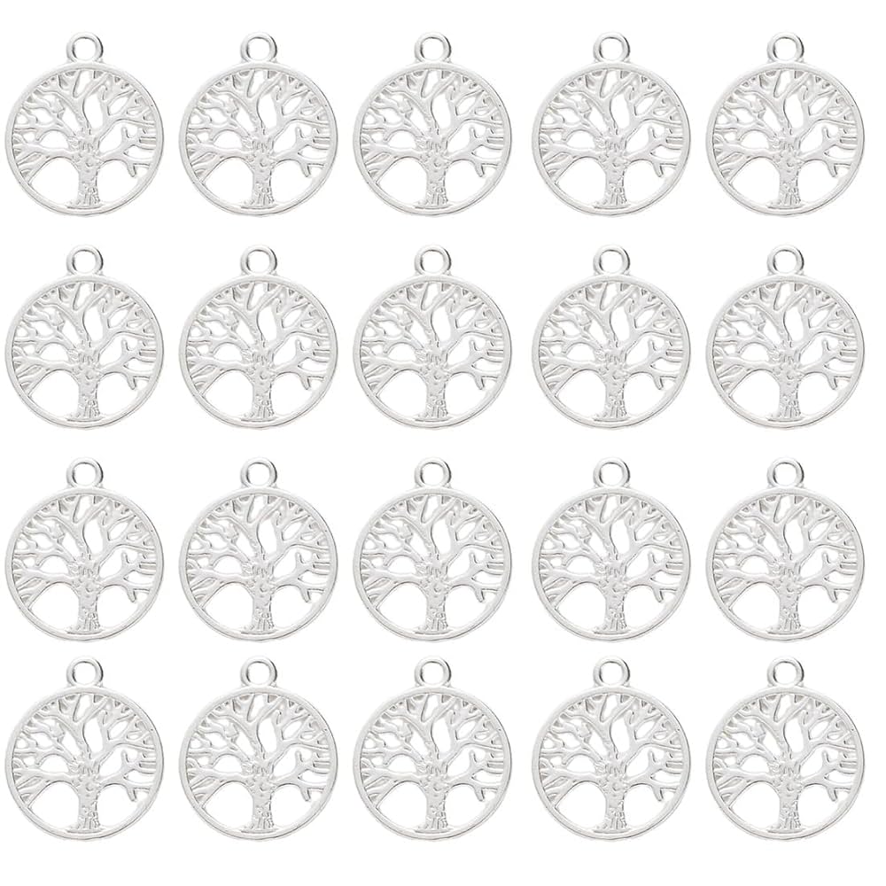 20 Ciondoli Albero Della Vita In Metallo Argentato - Per Braccialetti, Collane Fai Da Te