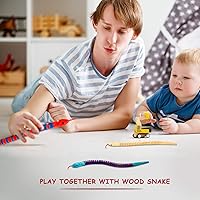 Vista 5 de BBTO Serpiente de madera sin terminar con 10 piezas de serpiente de madera flexible articulada con 12 colores acrílicos para manualidades