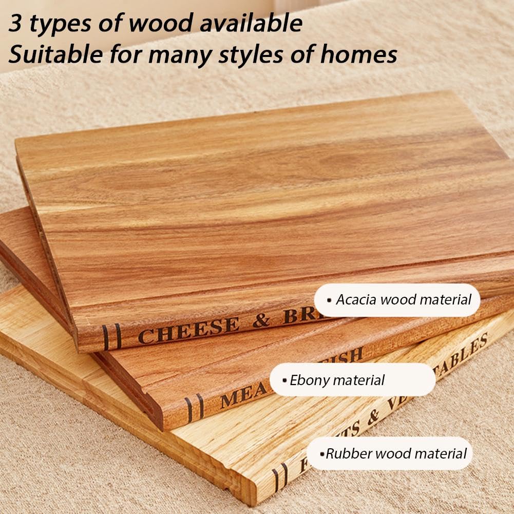 Buchschneidebretter Set, The Cutting Board Library, Book Shaped Design, Holz Schneidebretter & Holz Utensilien-Set, Dekorative Schneidebretter mit Ständer für Obst, Gemüse, Fleisch, Fisch, Brot