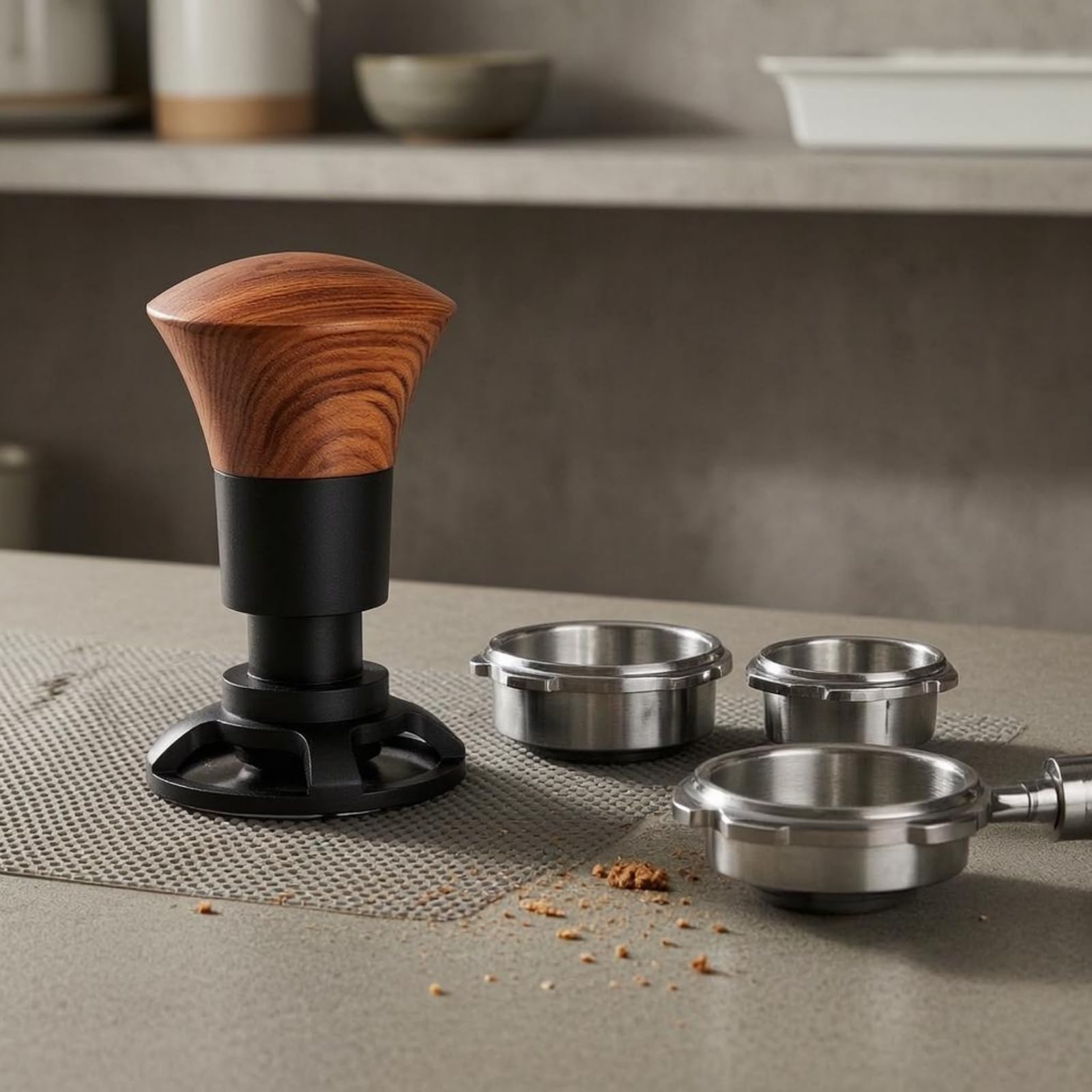 Gralara Tamper Resorte Base Plana Accesorio Experto en Café Presión Constante Herramienta Cafetera, 53mm