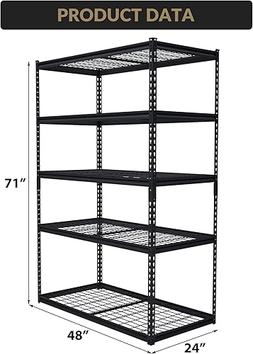 Miniatura 3 de Estantería de garaje resistente, 48 pulgadas de largo x 24 pulgadas de ancho x 72 pulgadas de alto, estantes de almacenamiento ajustables, capacidad
