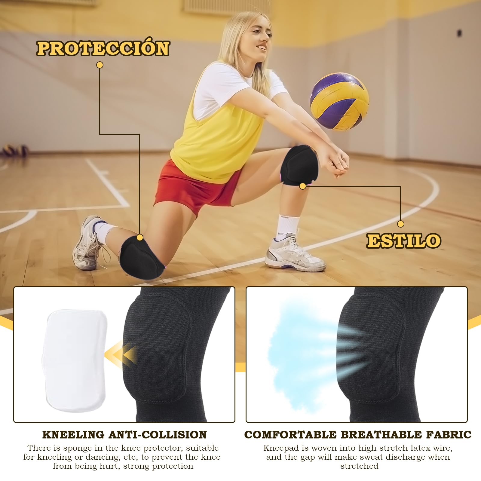 WiseJoy 2 PCS Rodilleras Deportivas Unisex, rodilleras gruesas de voleibol suaves Rodilleras Elásticas Antideslizantes para Danza, fútbol, ​​Voleibol, Baloncesto, Yoga (Negro) - 5