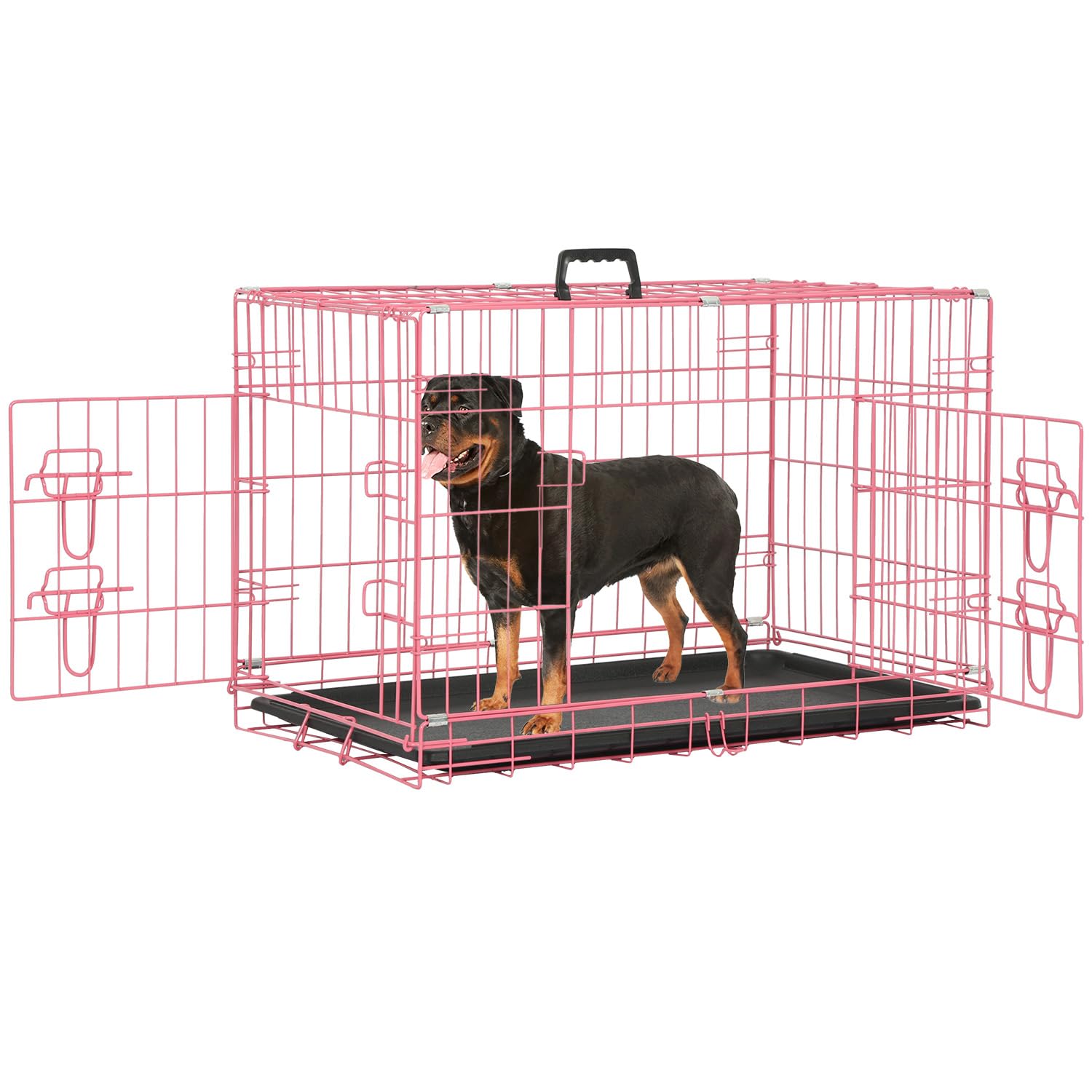 Dog Crate Dog Cage Dog Kennel Outdoor Metal Wire Double-Door Folding Pet Animal Pet Cage for Small Dog 30 inches with Double Door&Leak-Proof Pan Tray,