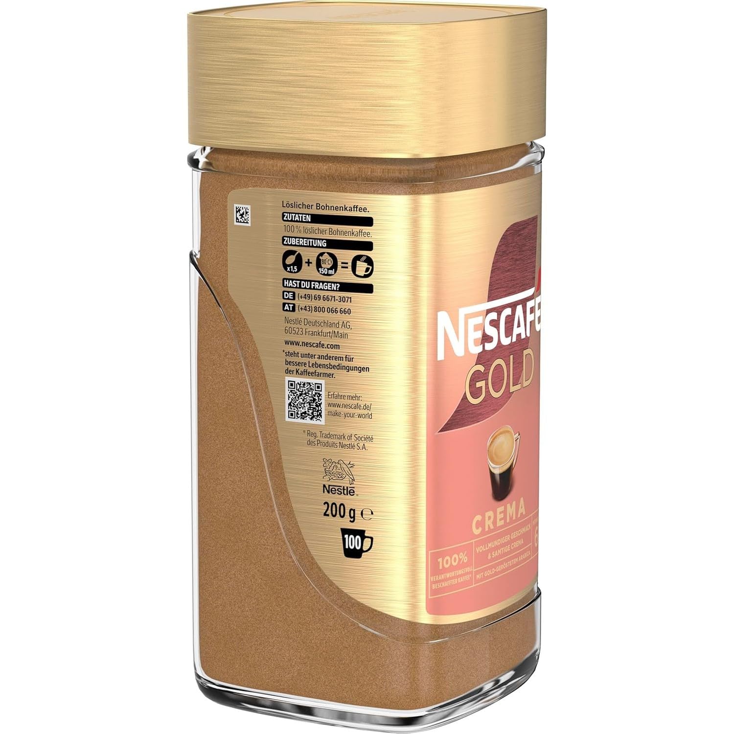NESCAFÉ Gold Crema, löslicher Bohnenkaffee aus erlesenen Arabica-Kaffeebohnen, Instant-Pulver, koffeinhaltig & aromatisch, 6er Pack (6 x 200 g)